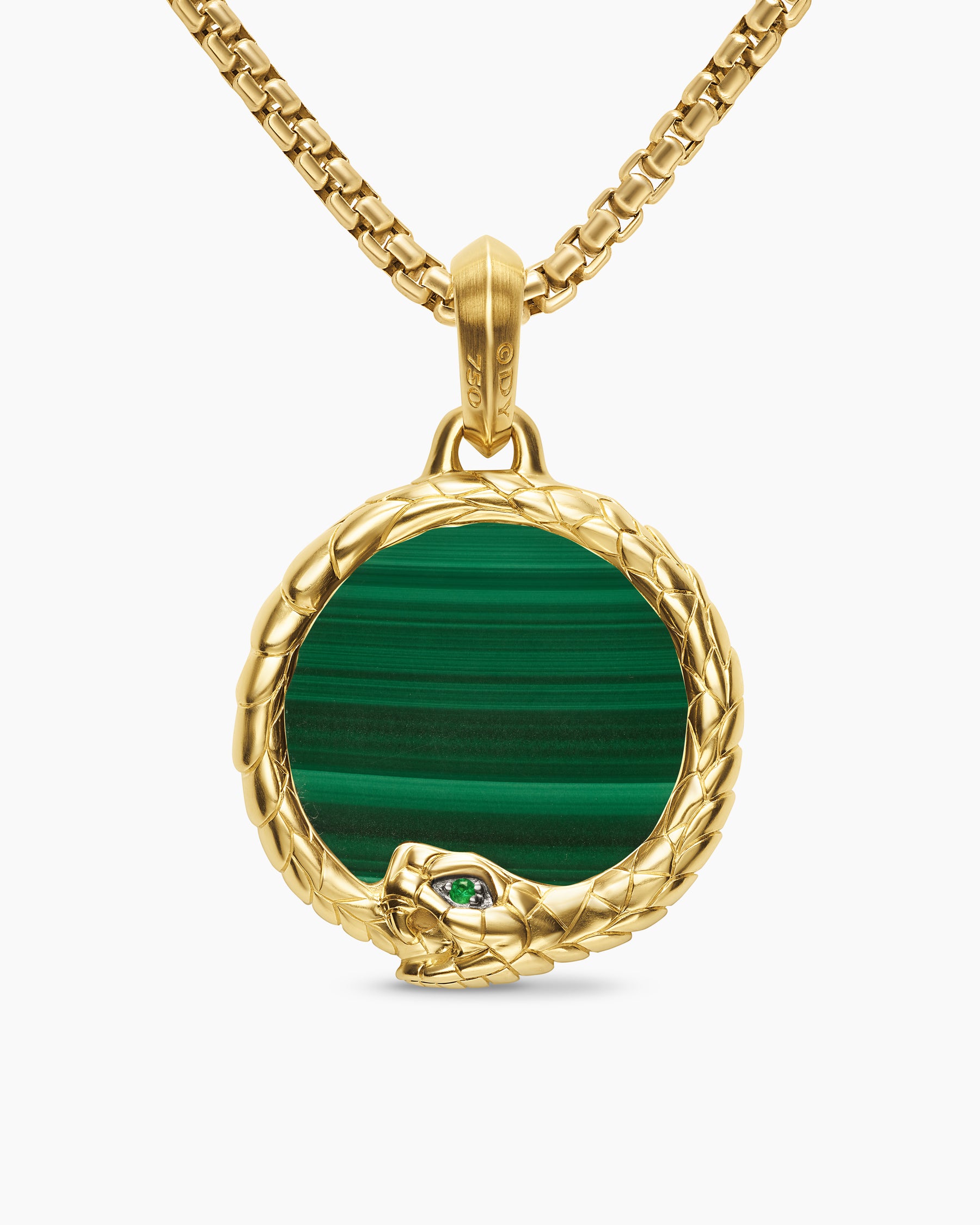 Ouroboros Amulet in 18K Yellow Gold with Malachite and Emerald, 25mm - Image 4