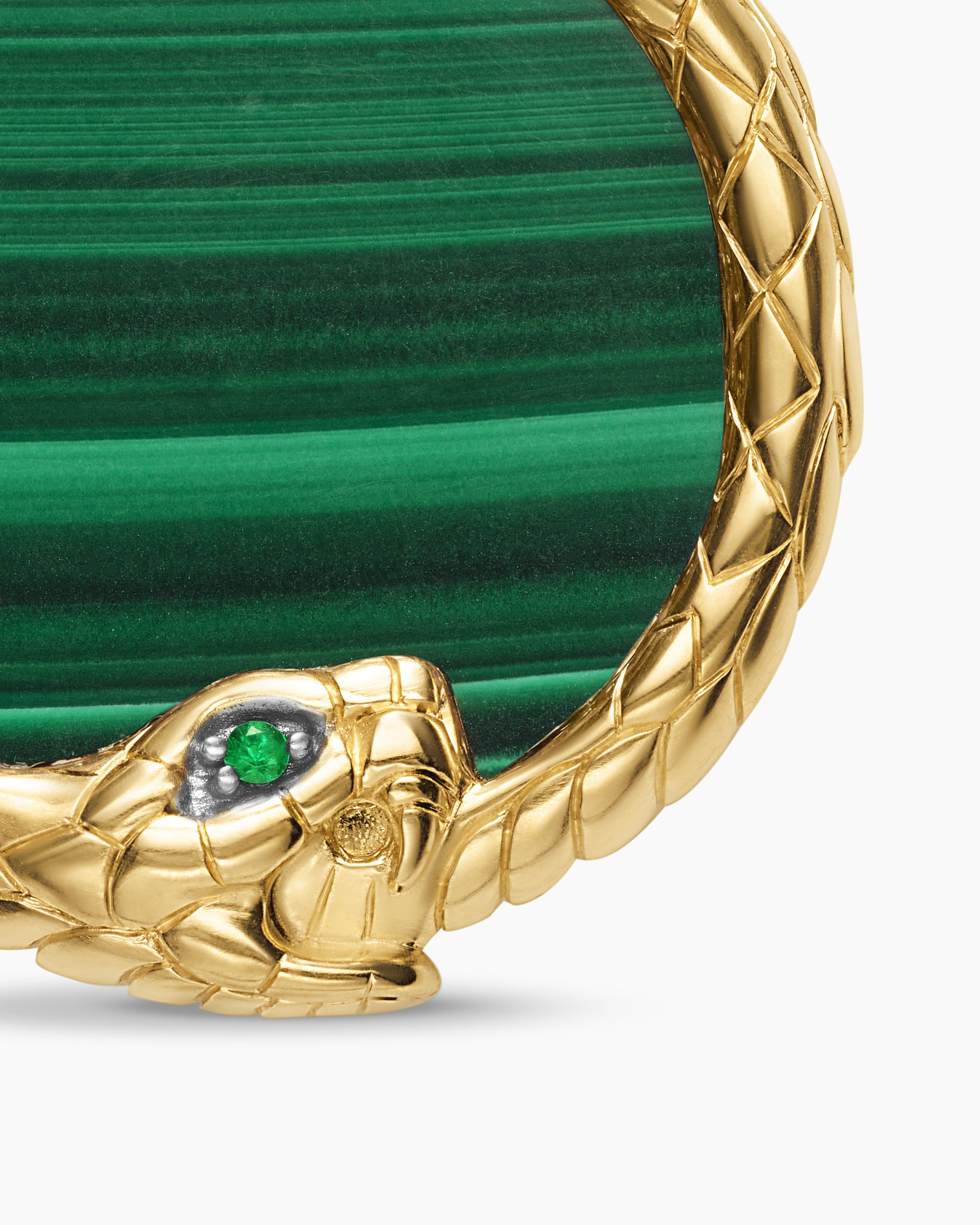 Ouroboros Amulet in 18K Yellow Gold with Malachite and Emerald, 25mm - Image 5