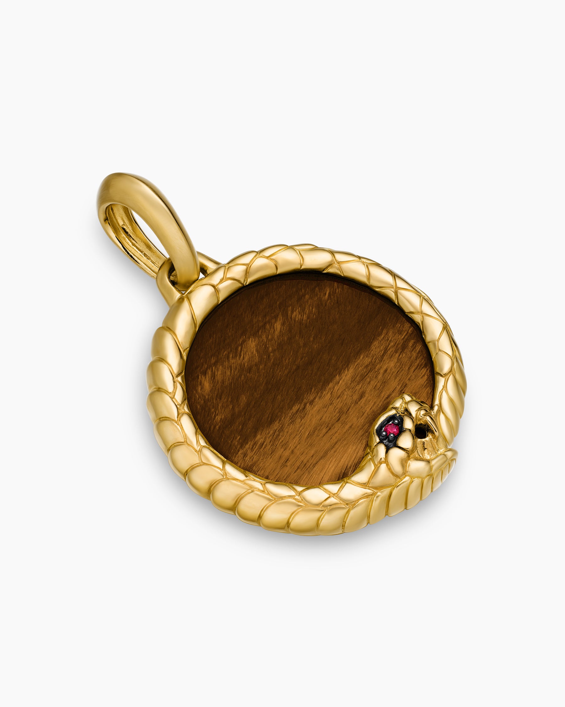 Ouroboros Amulet in 18K Yellow Gold with Tiger's Eye and Ruby, 25mm - Image 3