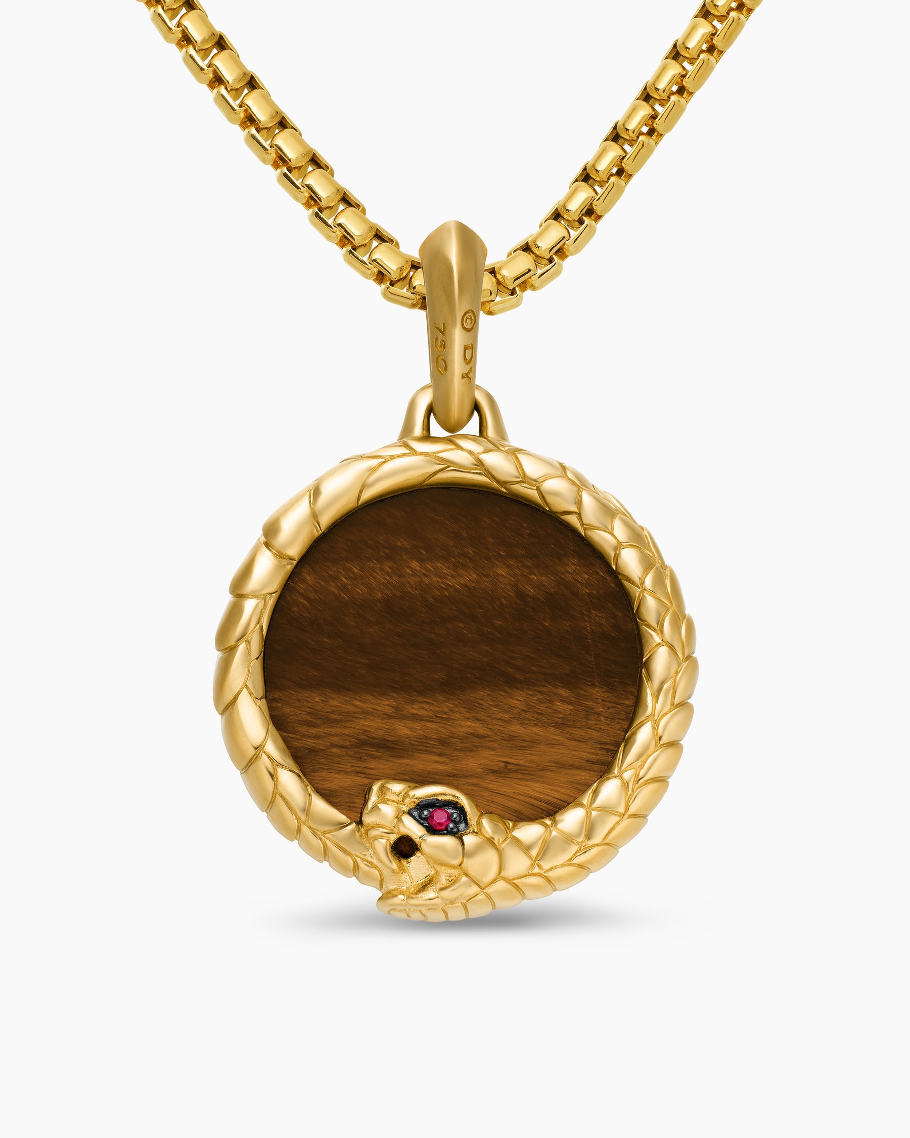 Ouroboros Amulet in 18K Yellow Gold with Tiger's Eye and Ruby, 25mm - Image 4