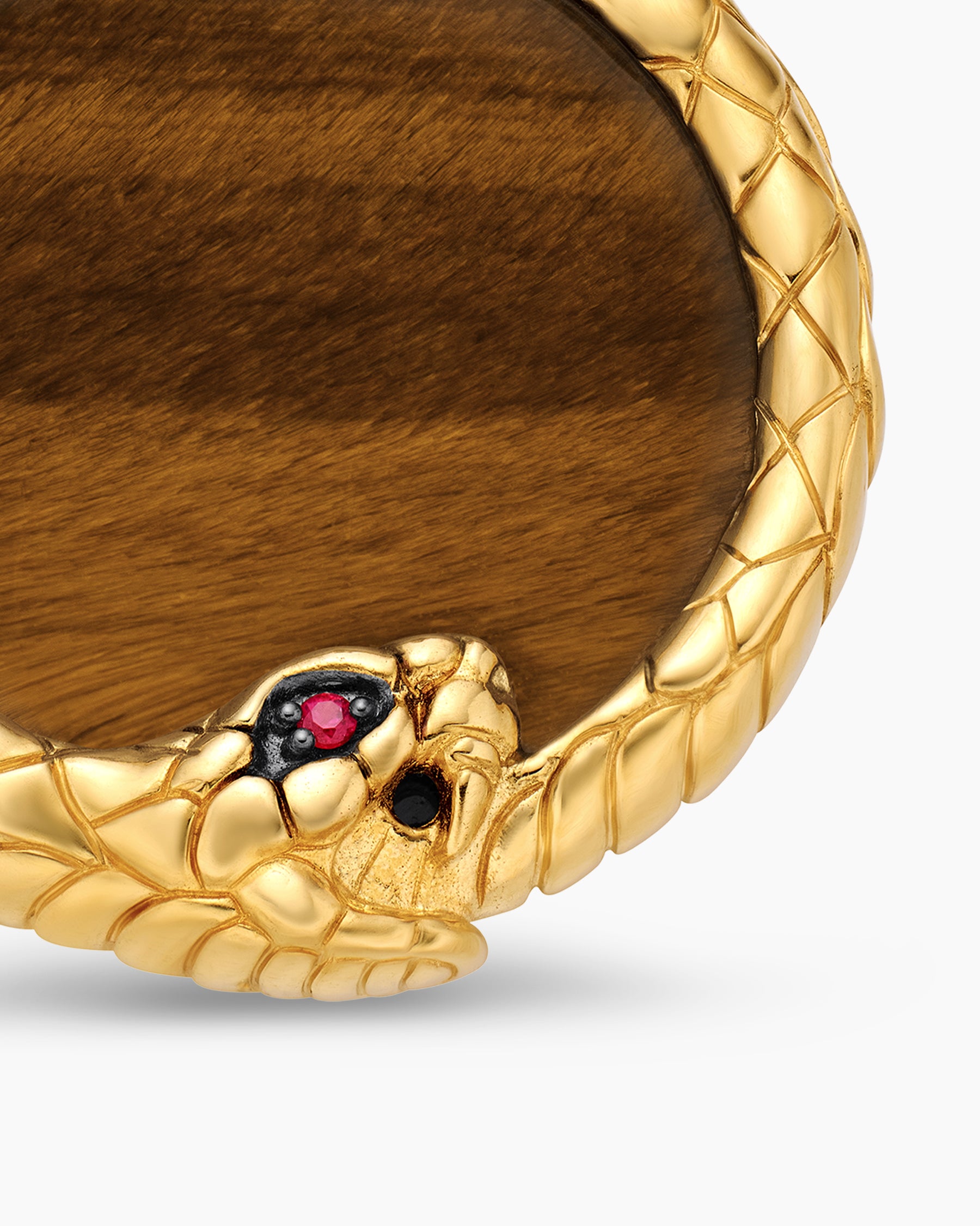 Ouroboros Amulet in 18K Yellow Gold with Tiger's Eye and Ruby, 25mm - Image 5