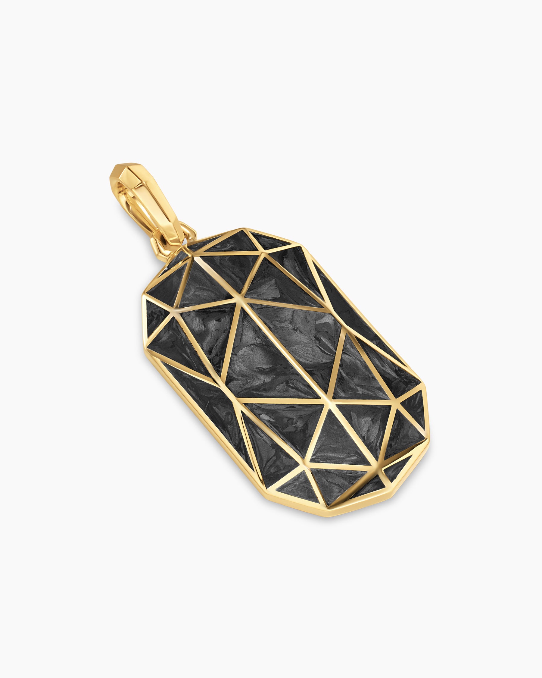 Faceted Amulet in 18K Yellow Gold with Forged Carbon, 36.3mm - Image 3