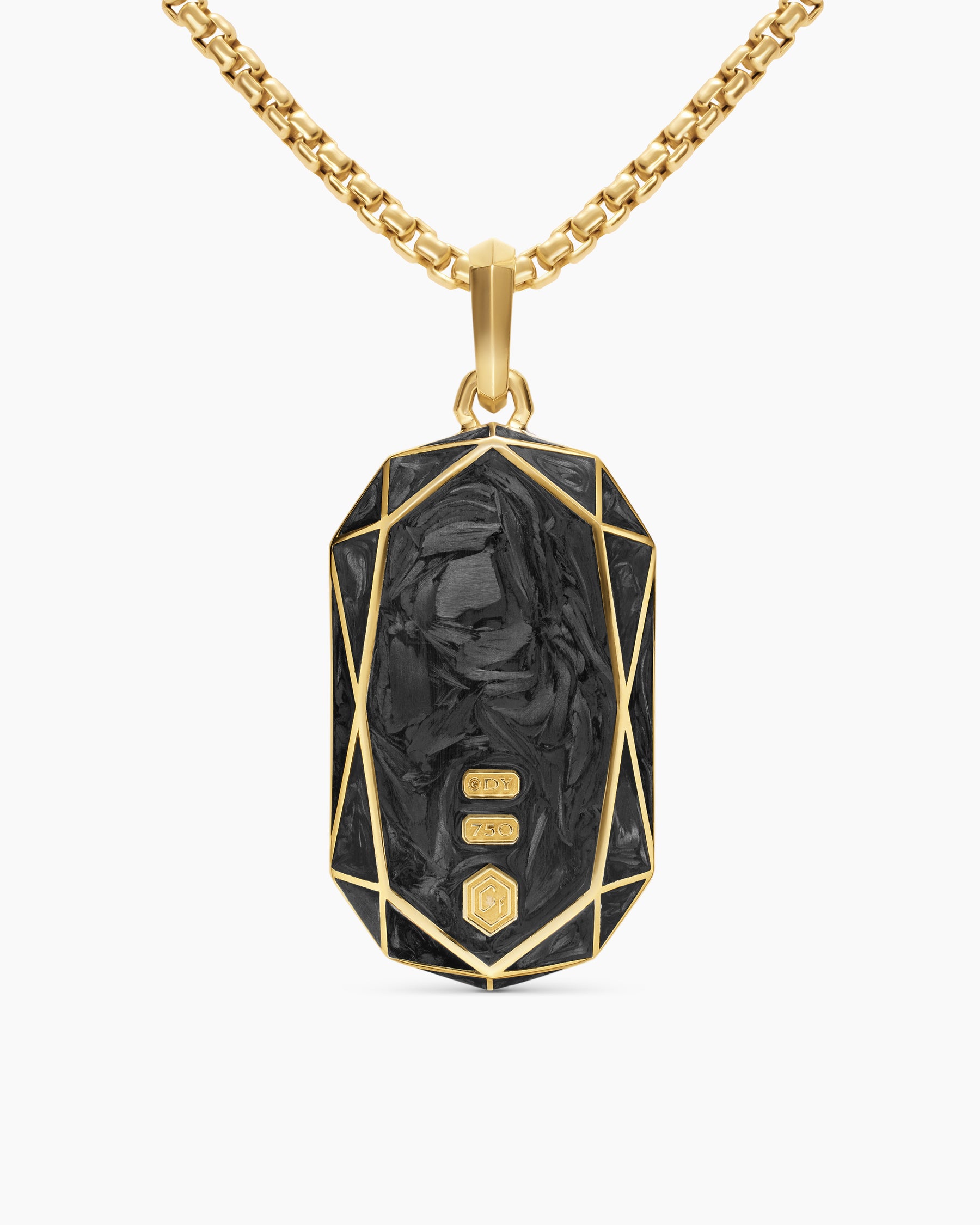 Faceted Amulet in 18K Yellow Gold with Forged Carbon, 36.3mm - Image 4