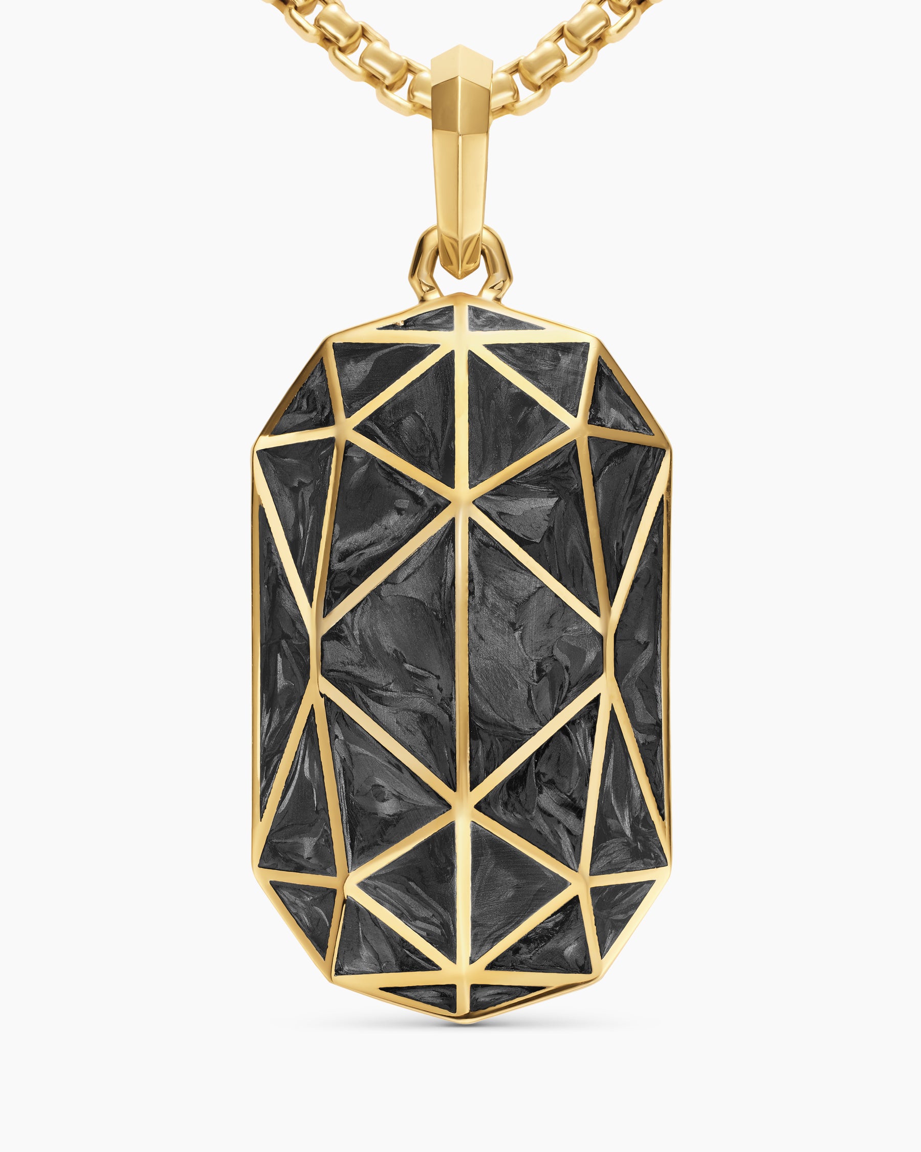 Faceted Amulet in 18K Yellow Gold with Forged Carbon, 36.3mm - Image 5