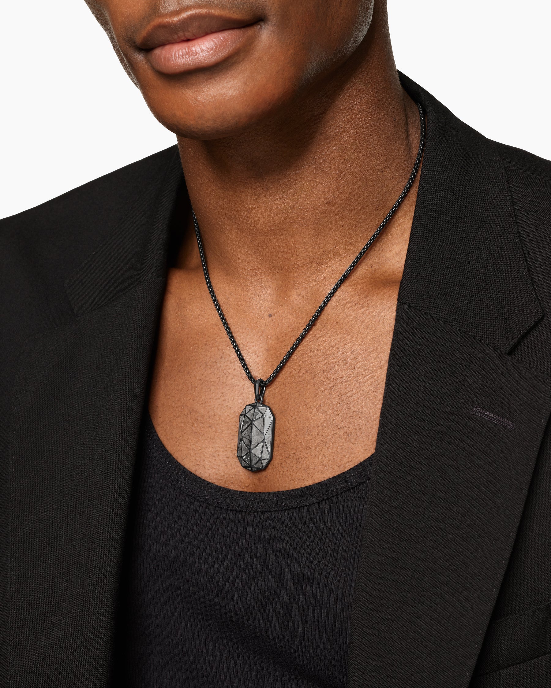 Faceted Amulet in Black Titanium with Meteorite, 36.3mm - Image 2