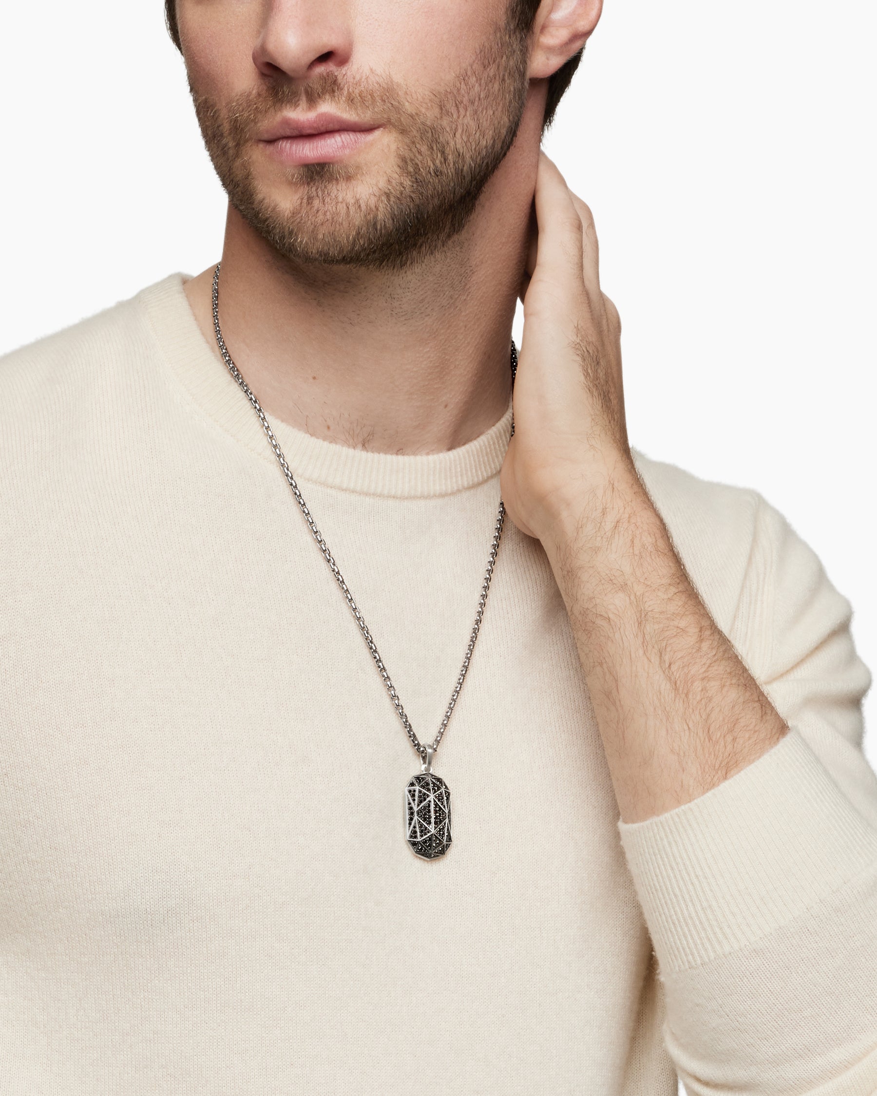 Alternative view of Faceted Amulet in Sterling Silver with Black Diamonds, 36.3mm