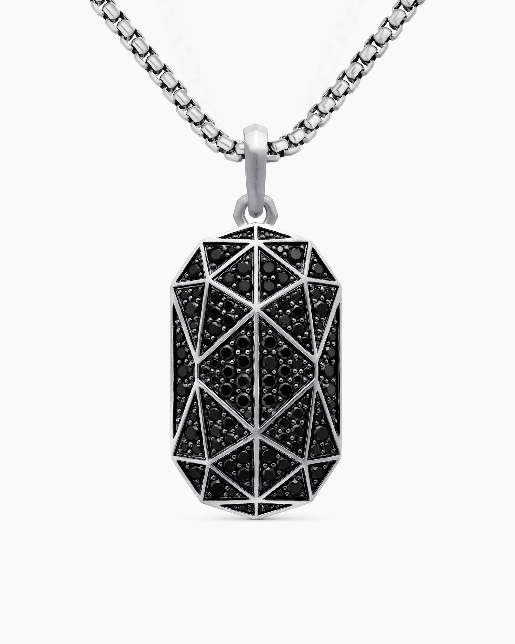 Faceted Amulet in Sterling Silver with Black Diamonds, 36.3mm