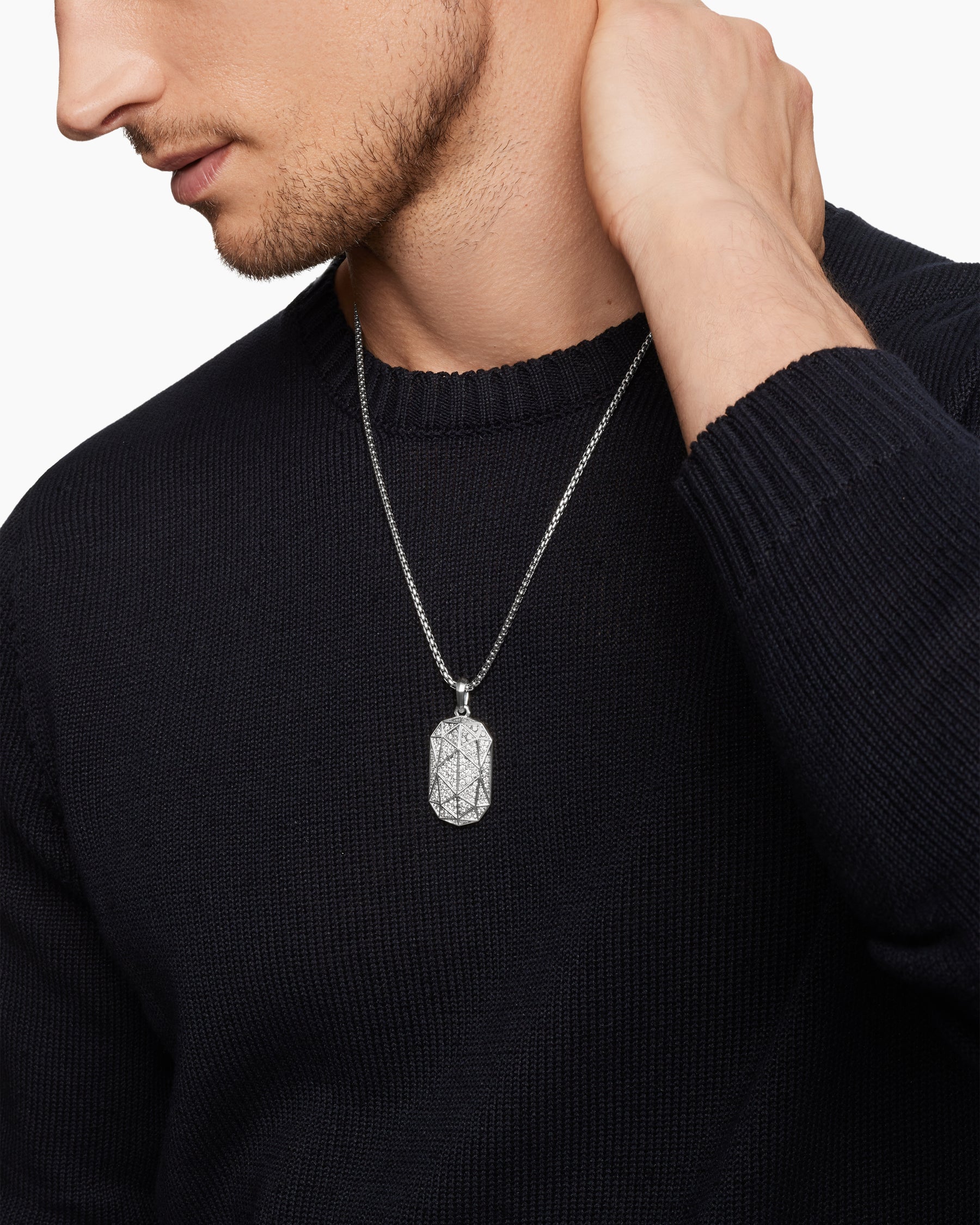 Faceted Amulet in Sterling Silver with Diamonds, 36.3mm - Image 7