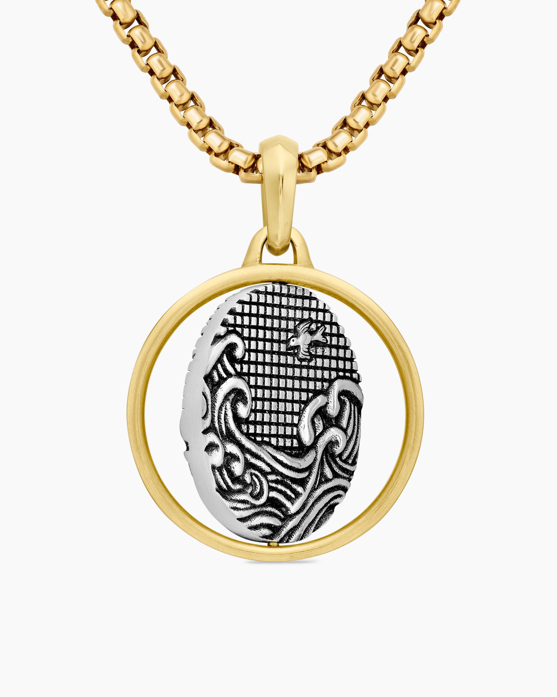 Water and Fire Duality Amulet in Sterling Silver with 18K Yellow Gold, 24mm - Image 7