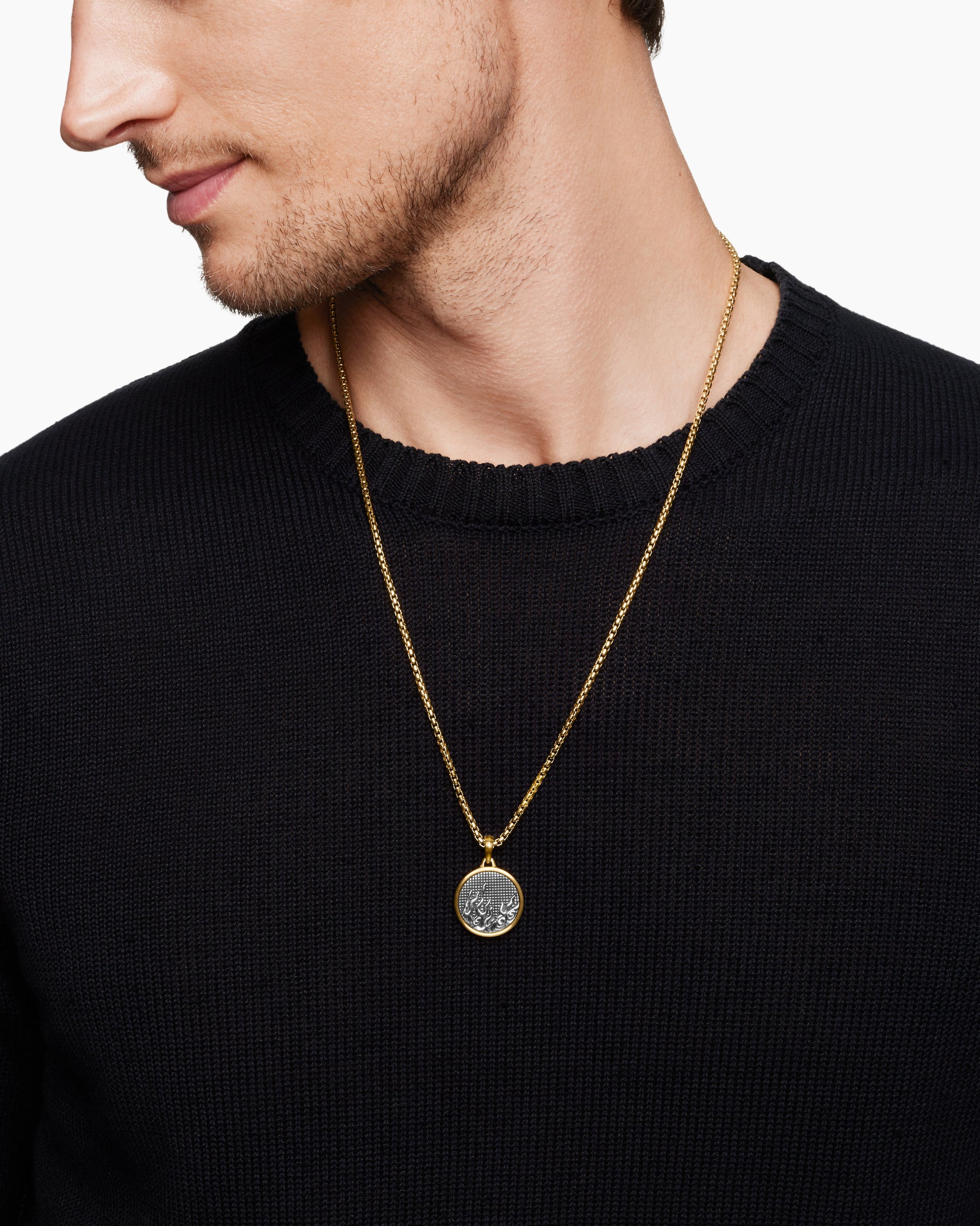 Water and Fire Duality Amulet in Sterling Silver with 18K Yellow Gold, 24mm - Image 8