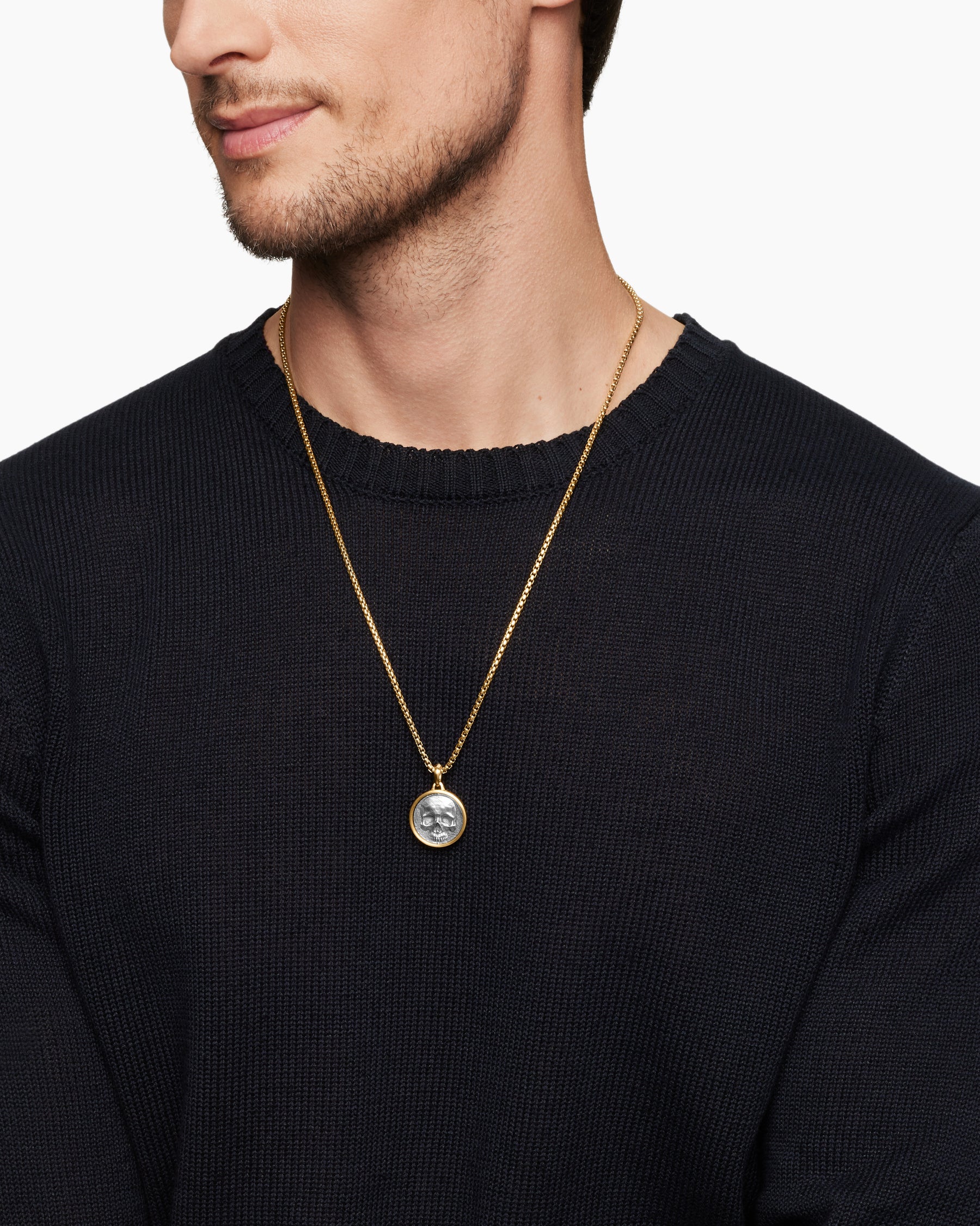Alternative view of Life and Death Duality Amulet in Sterling Silver with 18K Yellow Gold, 24mm
