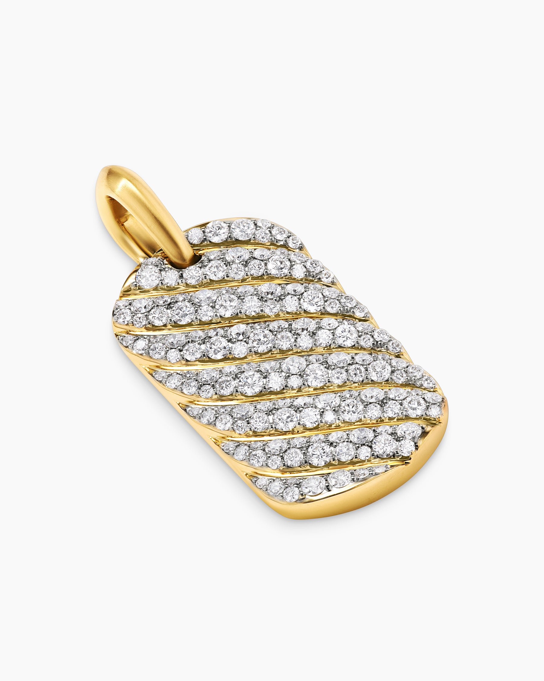 Sculpted Cable Tag in 18K Yellow Gold with Diamonds, 27mm - Image 3