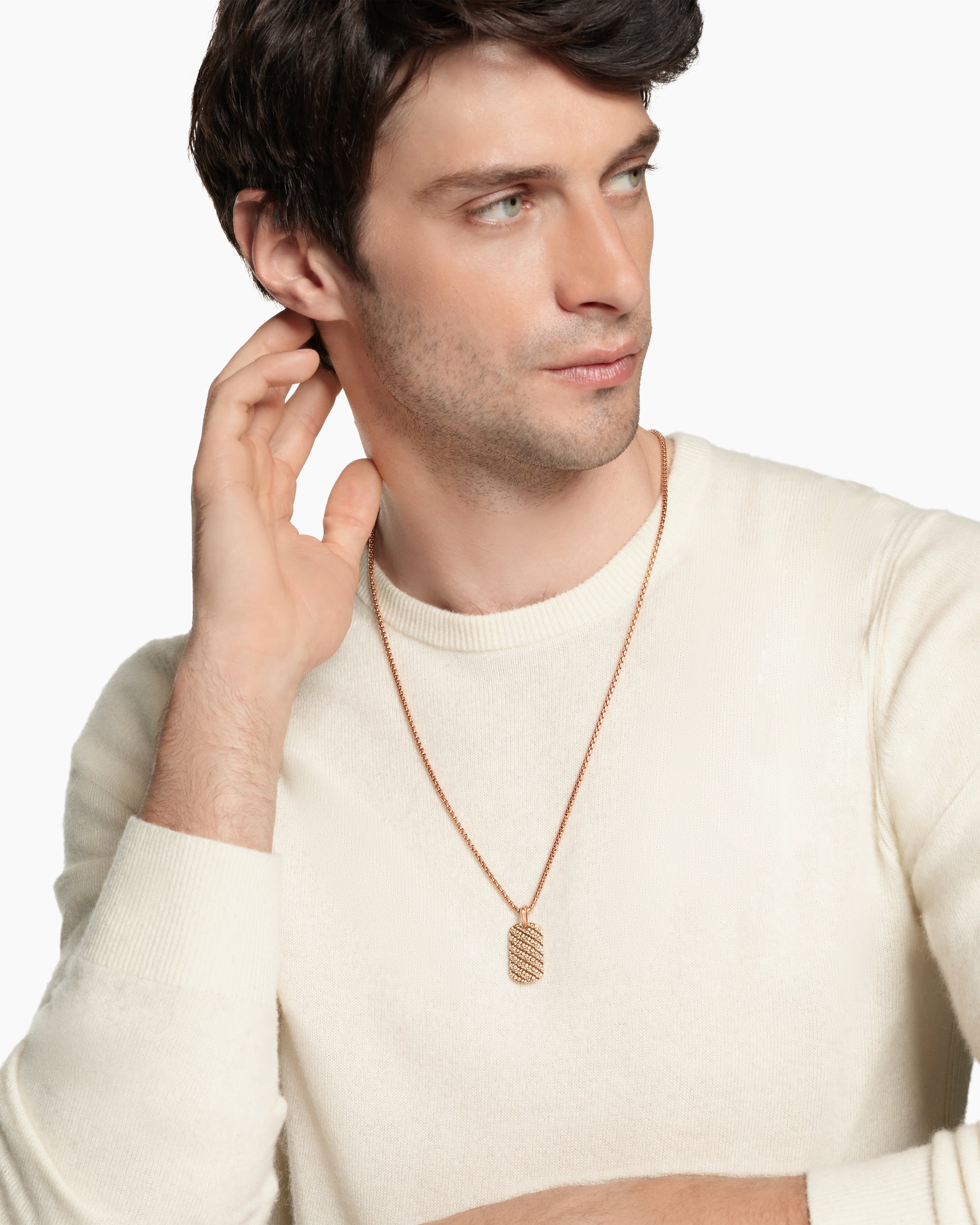 Alternative view of Sculpted Cable Tag in 18K Rose Gold with Cognac Diamonds, 27mm