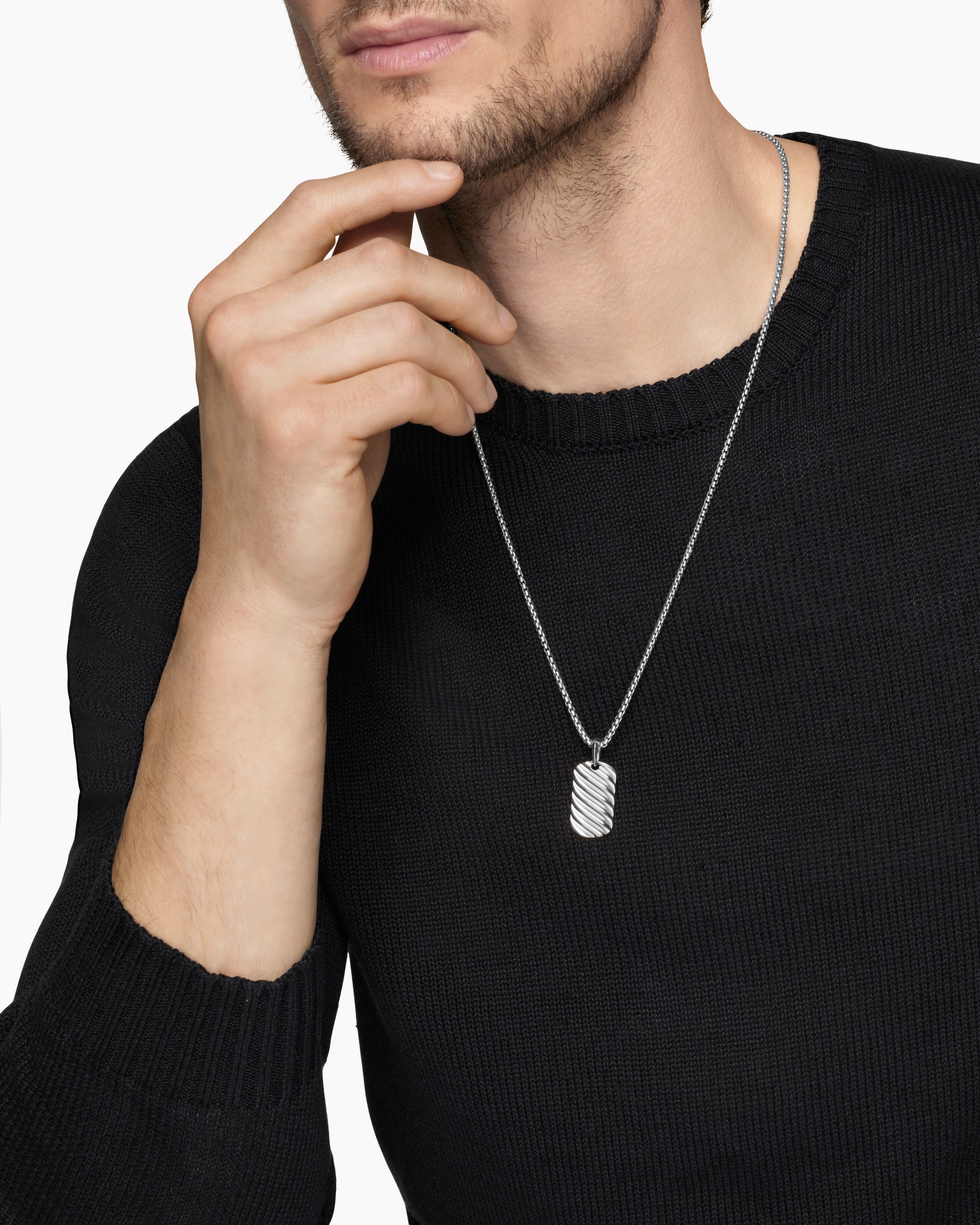 Alternative view of Sculpted Cable Tag in 18K White Gold, 27mm