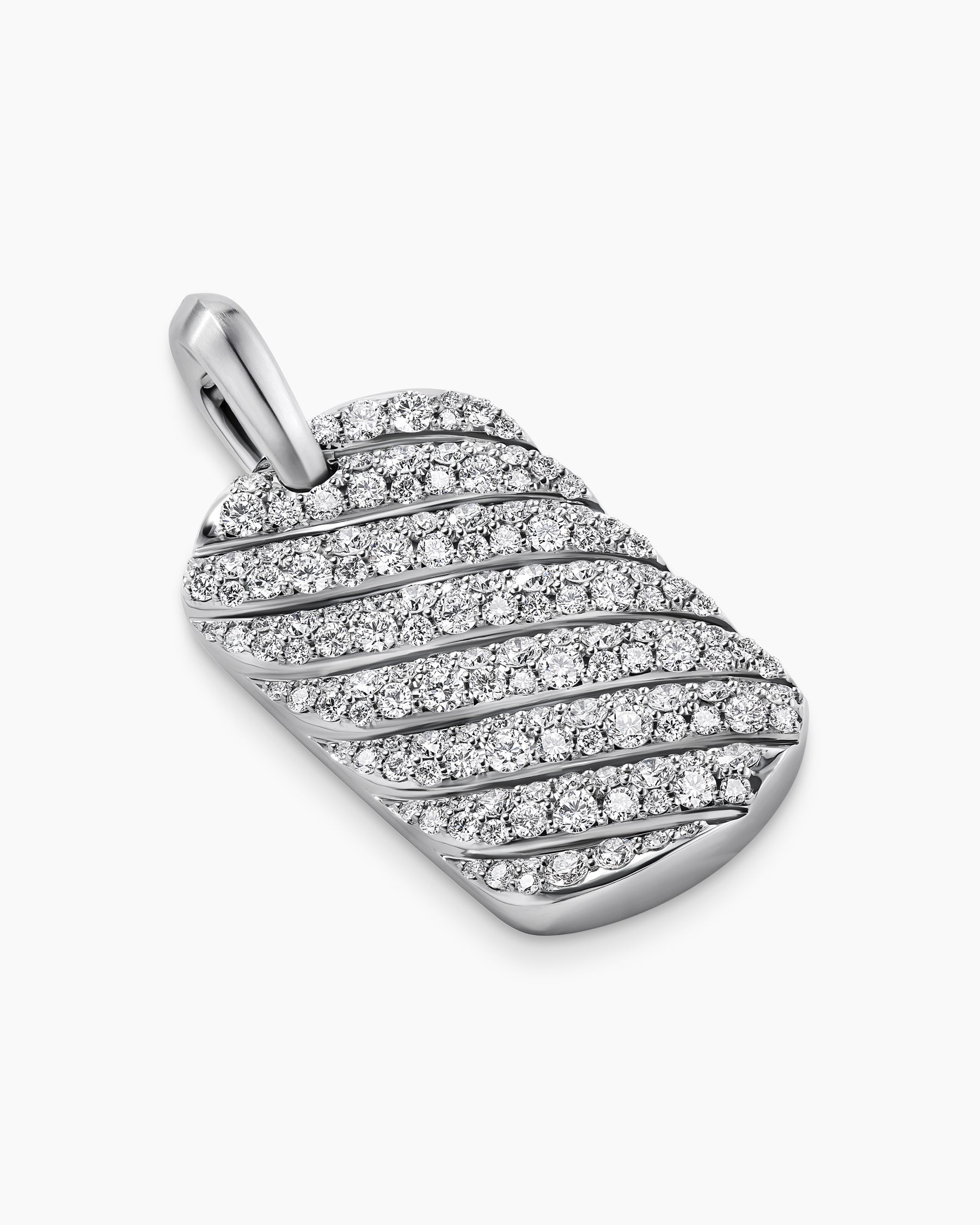 Sculpted Cable Tag in 18K White Gold with Diamonds, 27mm - Image 3