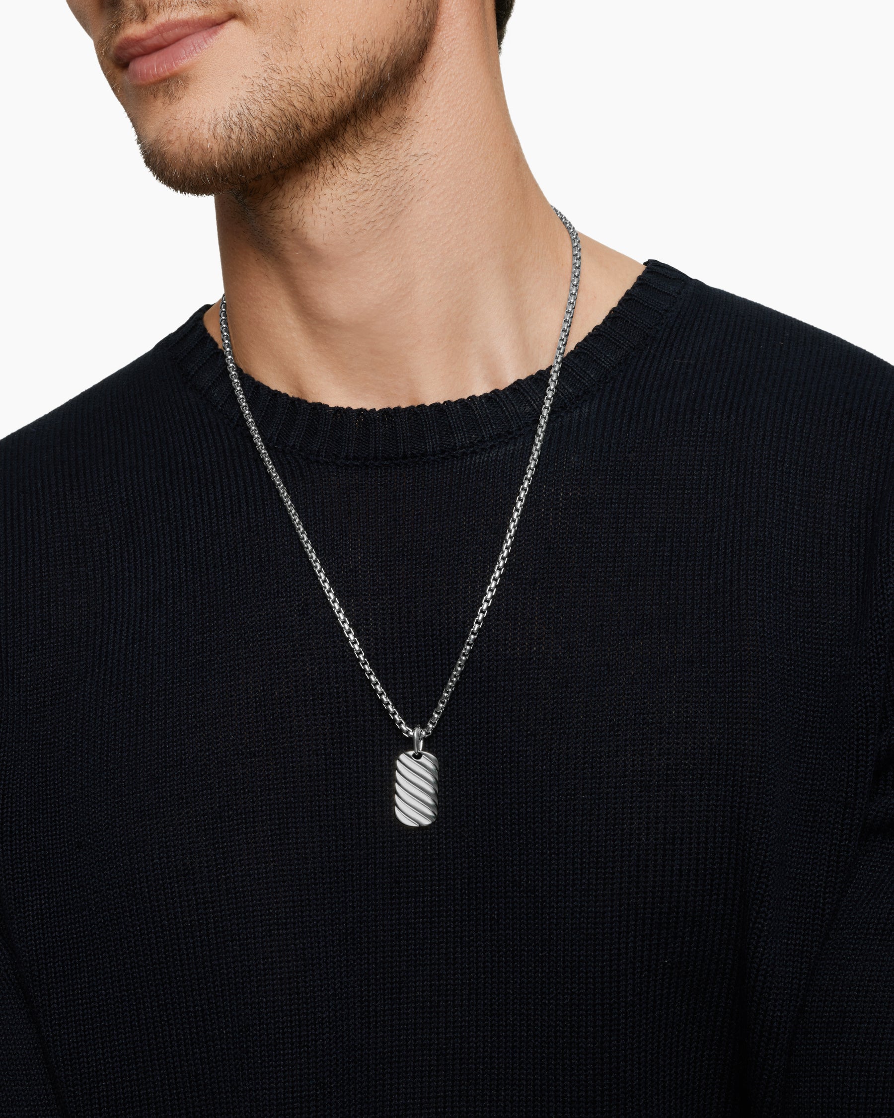 Alternative view of Sculpted Cable Tag in Sterling Silver, 27mm