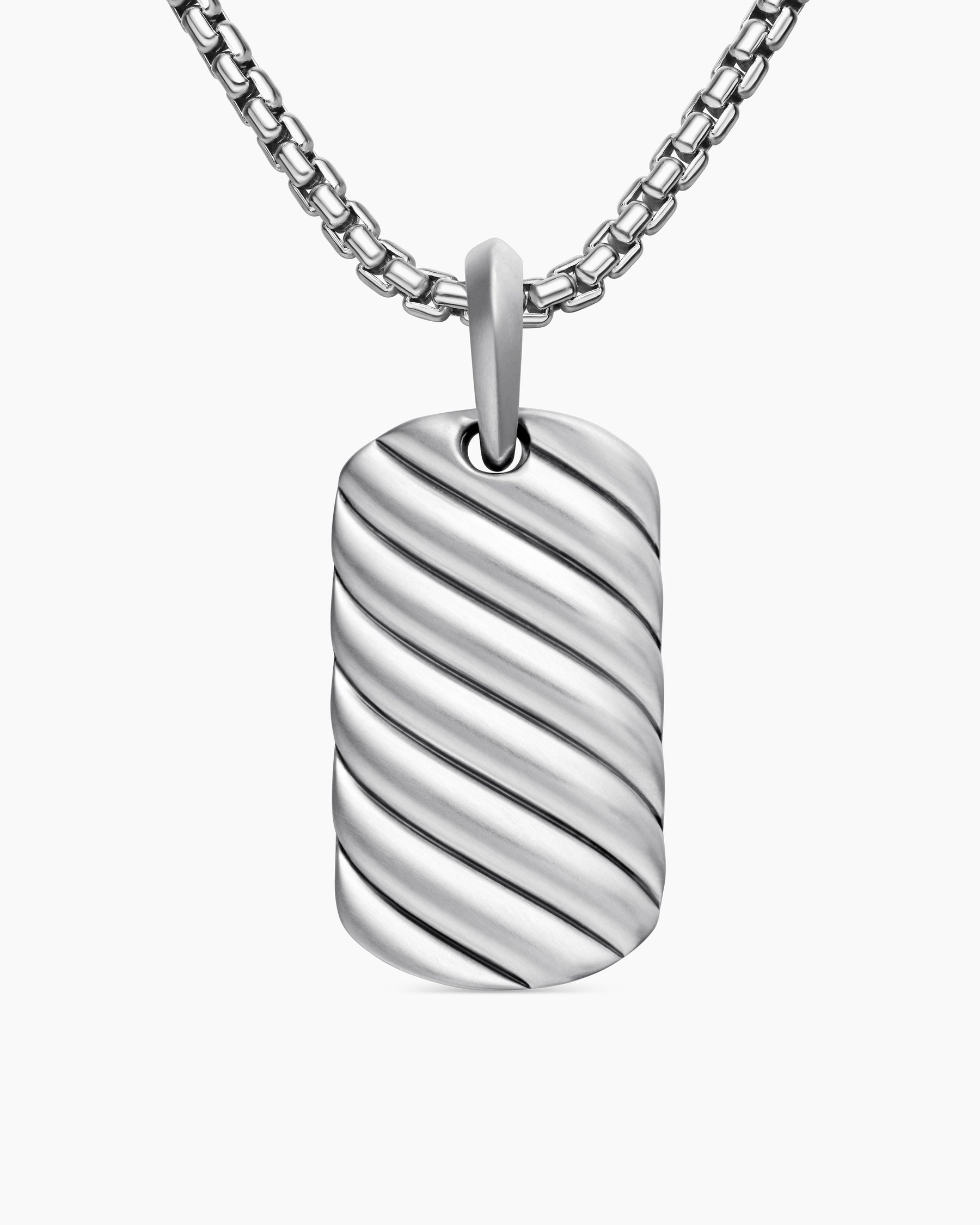 Sculpted Cable Tag in Sterling Silver, 27mm