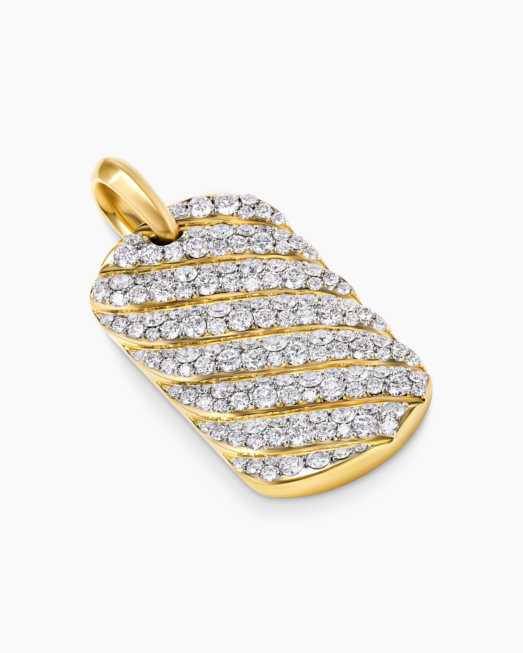 Sculpted Cable Tag in 18K Yellow Gold with Diamonds, 35mm - Image 3