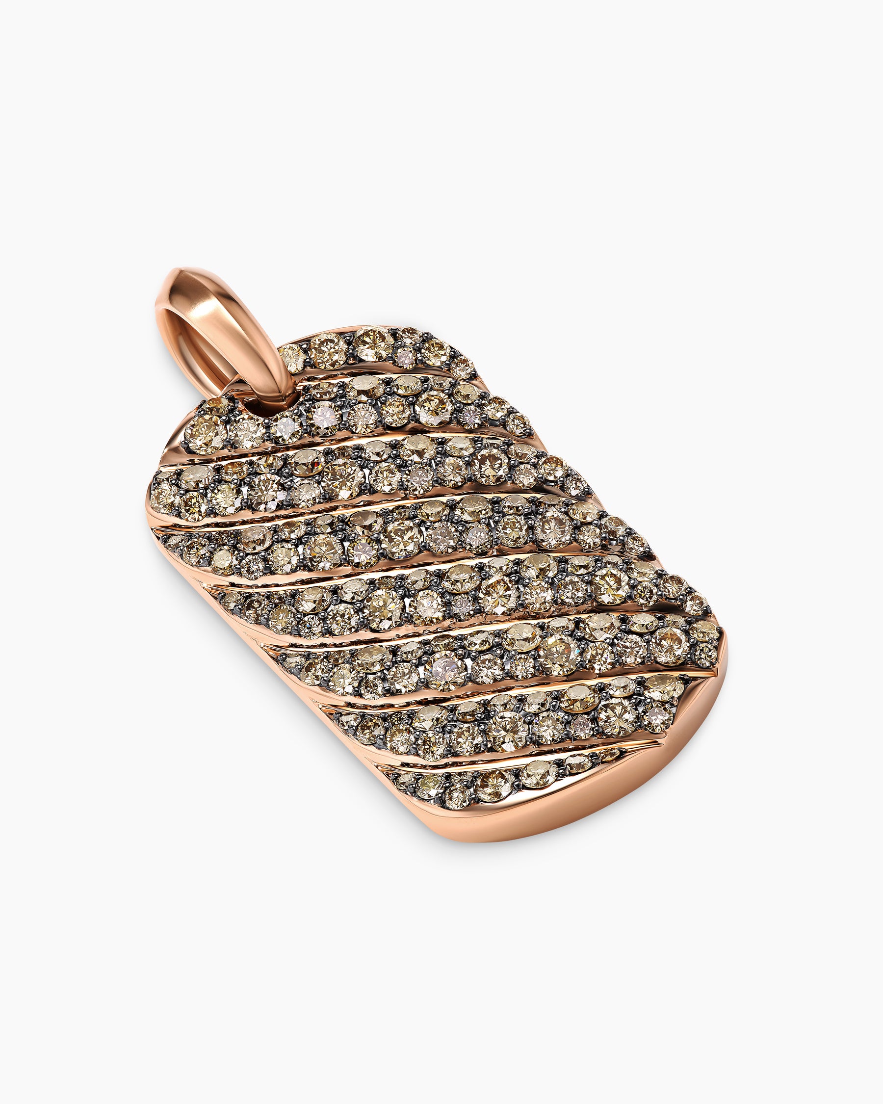 Sculpted Cable Tag in 18K Rose Gold with Cognac Diamonds, 35mm - Image 3
