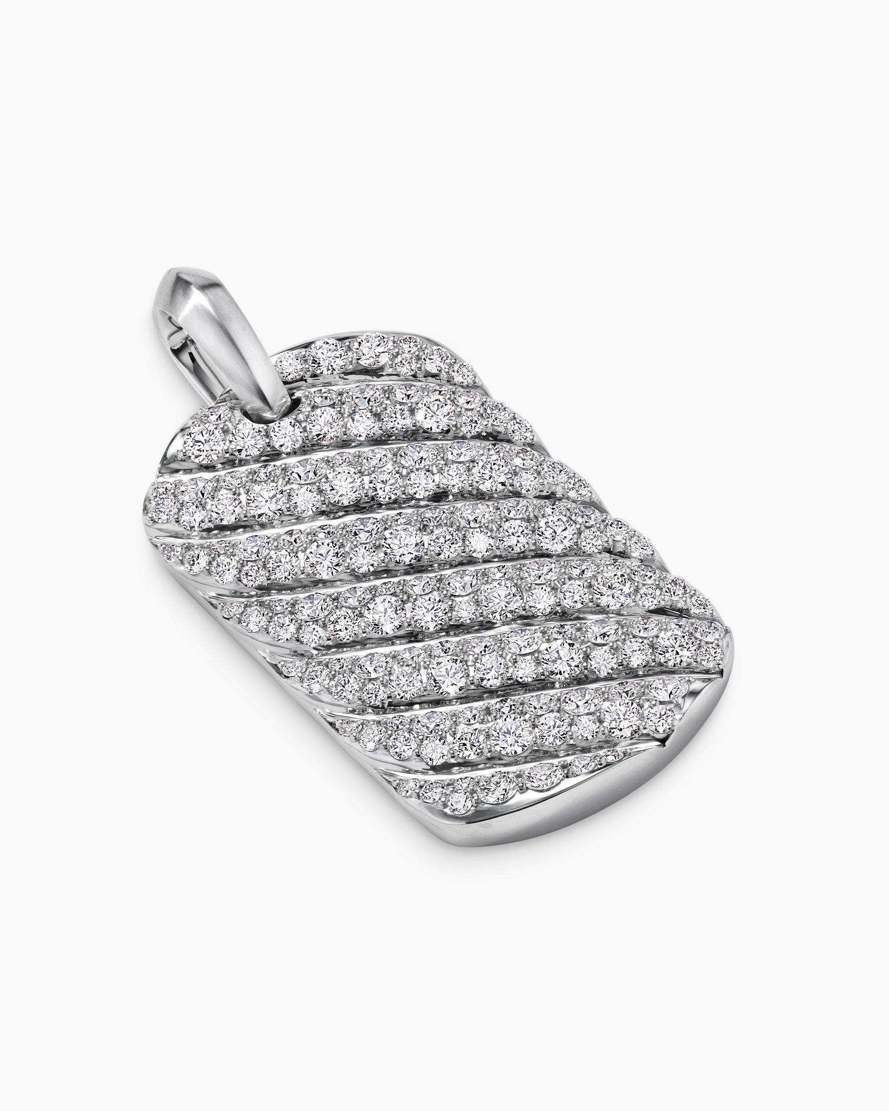 Sculpted Cable Tag in 18K White Gold with Diamonds, 35mm - Image 3
