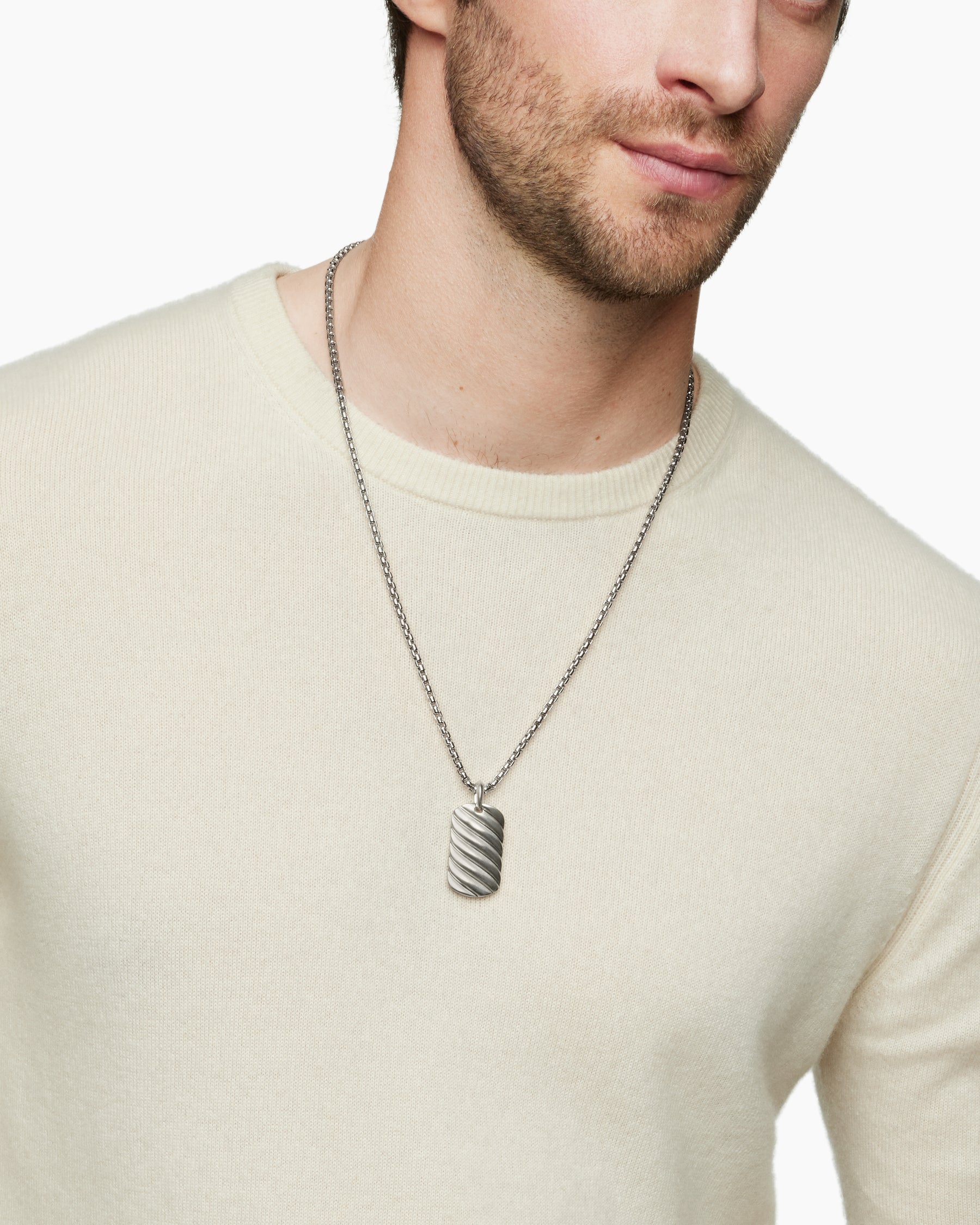Alternative view of Sculpted Cable Tag in Sterling Silver, 35mm