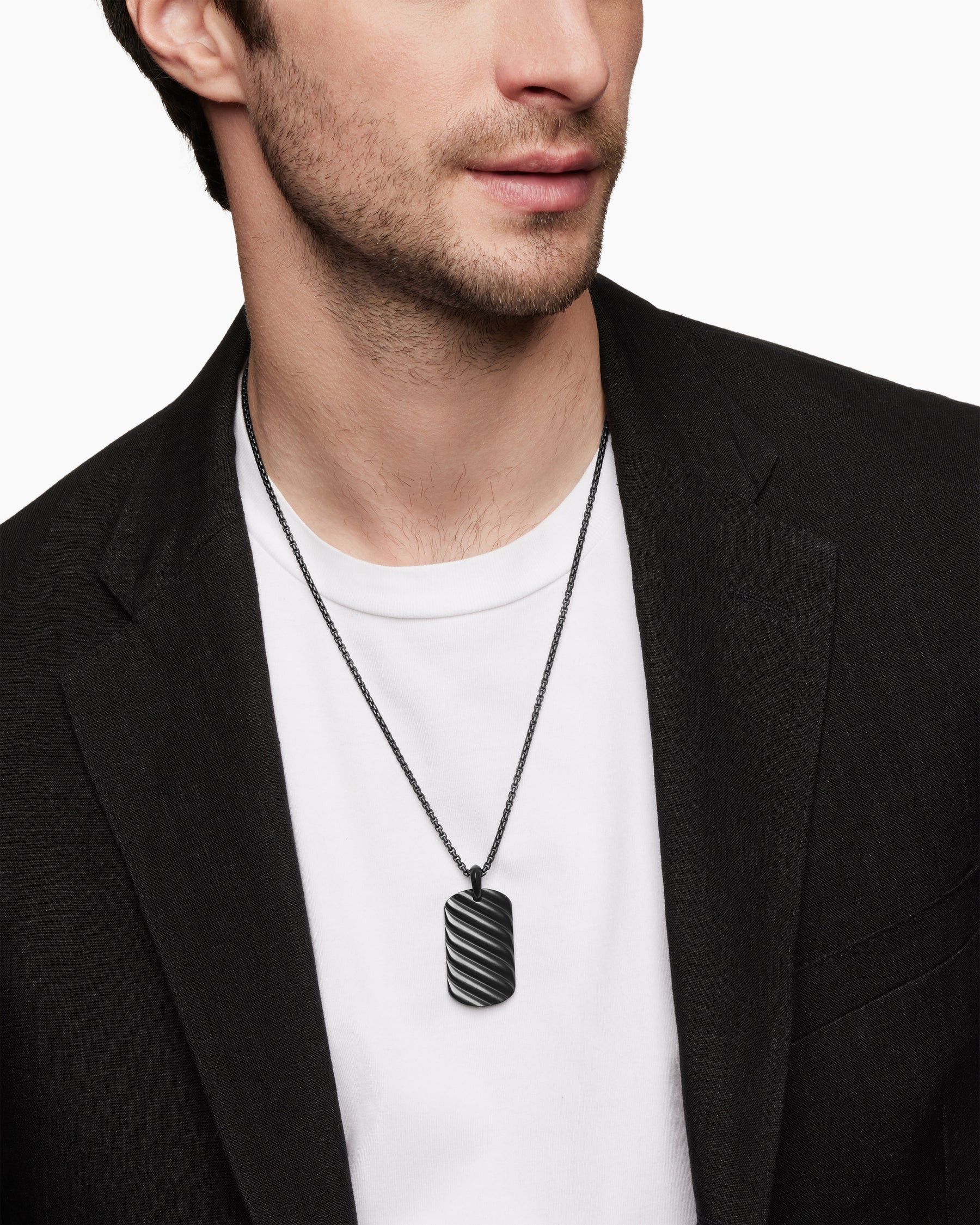 Alternative view of Sculpted Cable Tag in Black Titanium, 42mm