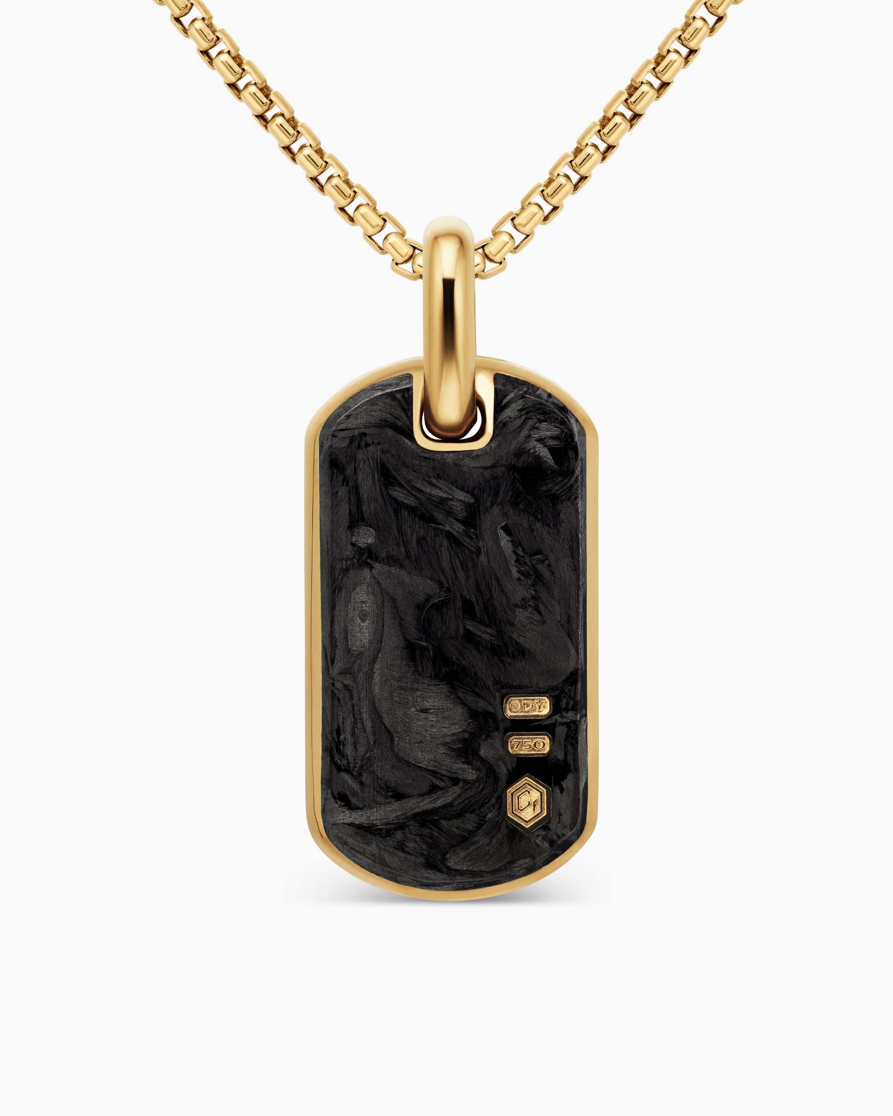Streamline Tag in 18K Yellow Gold with Forged Carbon, 27mm - Image 4
