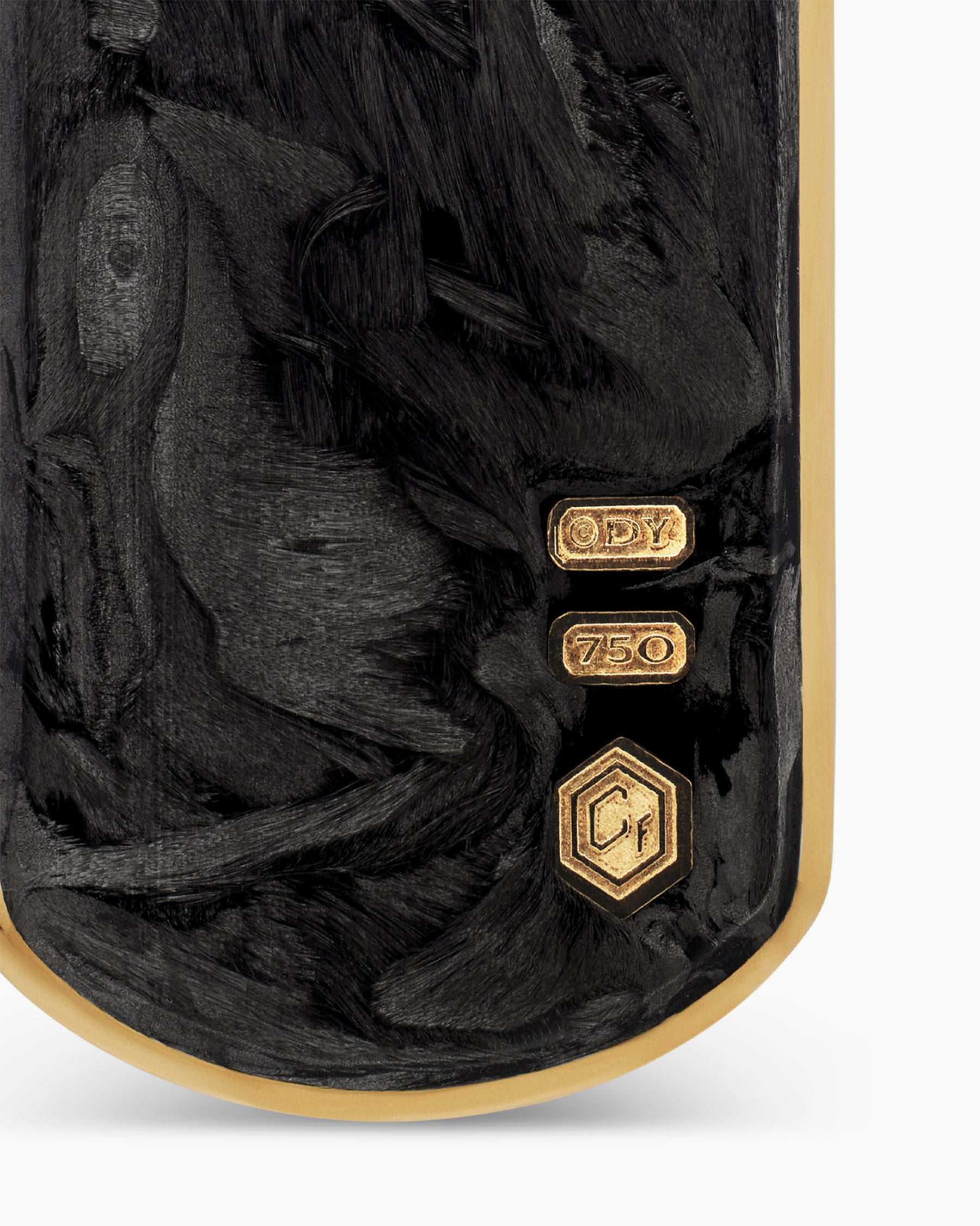 Streamline Tag in 18K Yellow Gold with Forged Carbon, 27mm - Image 6