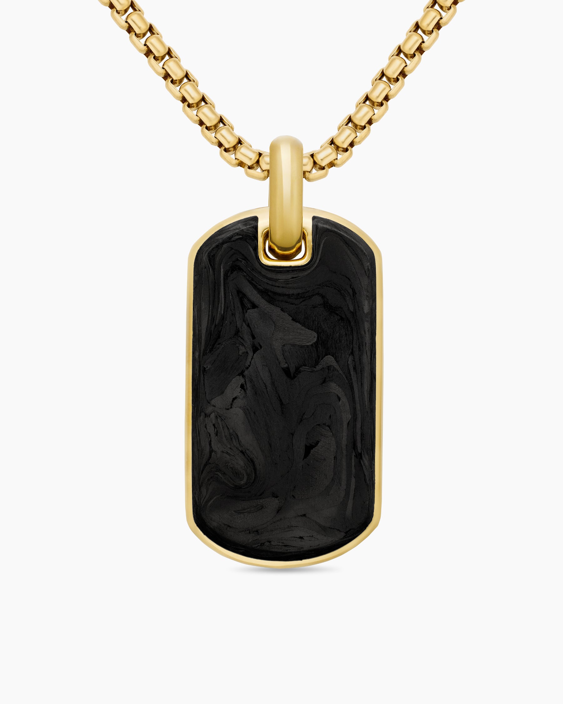 Streamline Tag in 18K Yellow Gold with Forged Carbon, 35mm