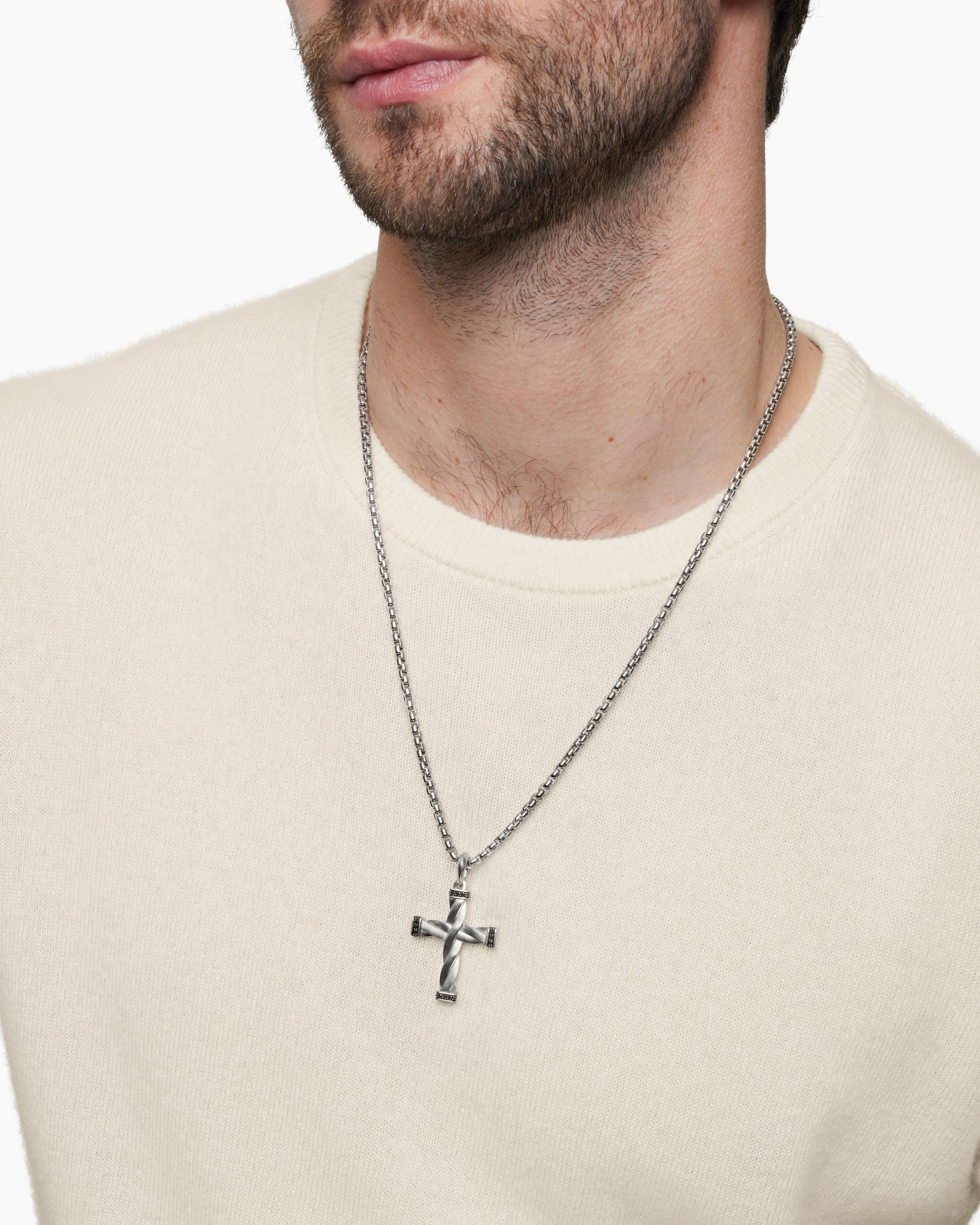DY Helios Cross Pendant in Sterling Silver with Black Diamonds, 36mm - Image 7