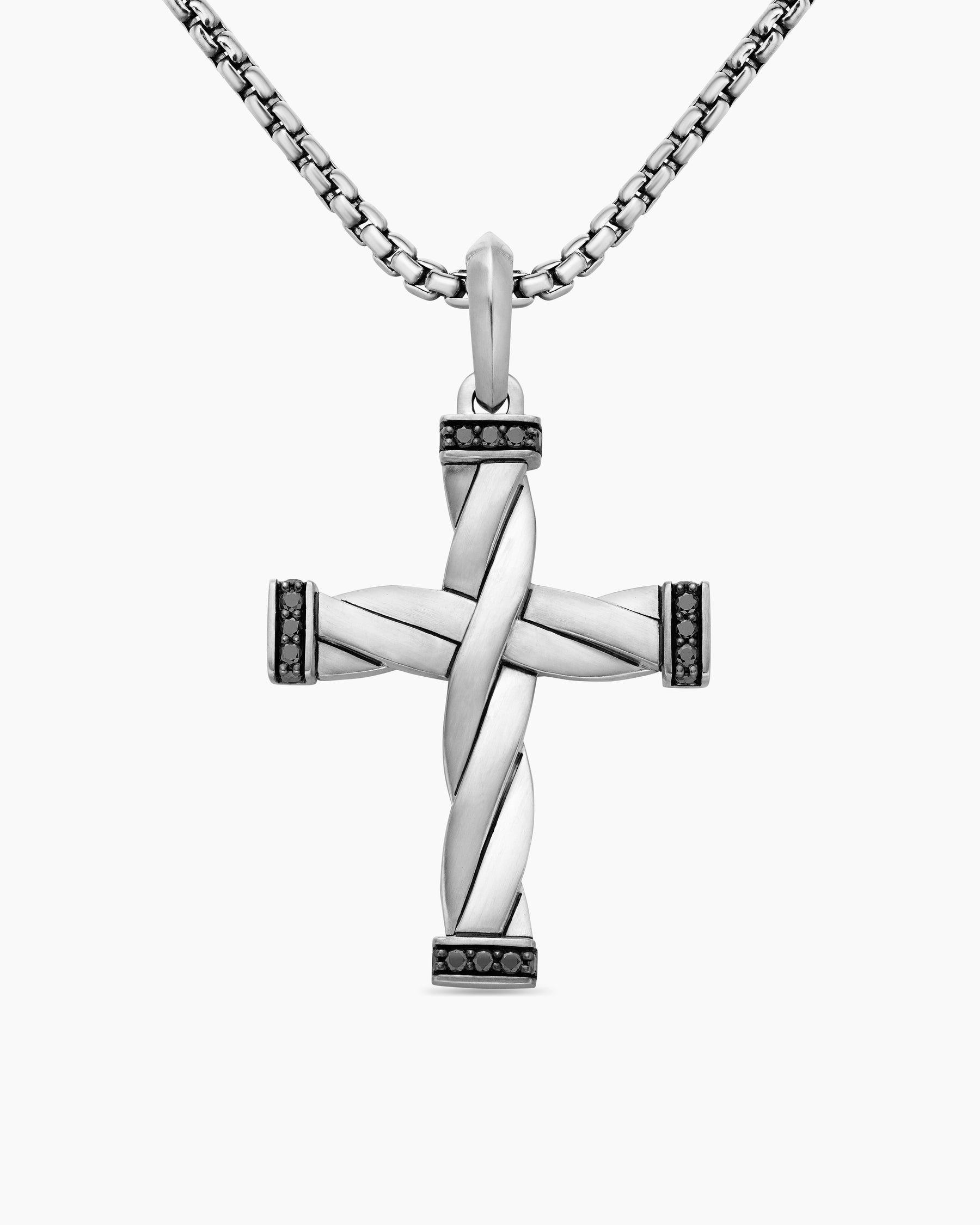 DY Helios Cross Pendant in Sterling Silver with Black Diamonds, 36mm