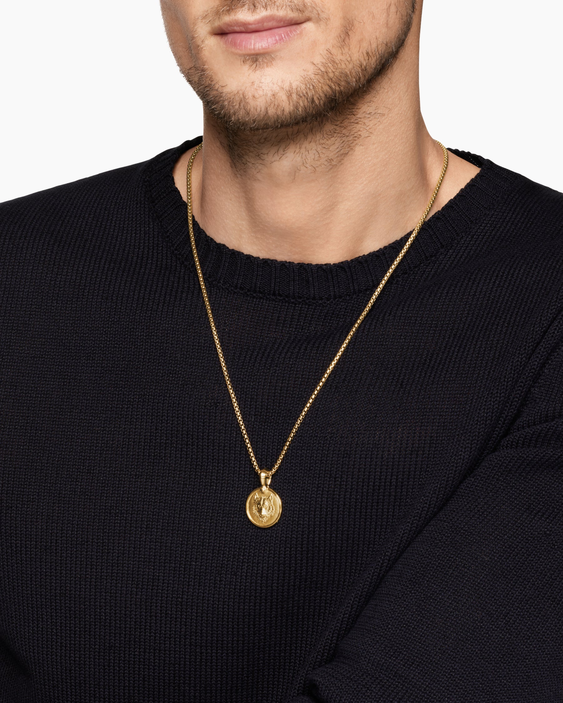 Alternative view of Petrvs Wolf Amulet in 18K Yellow Gold, 21mm