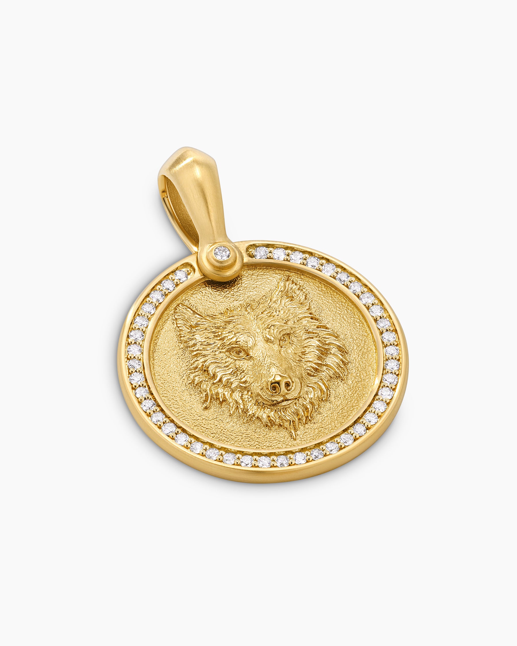 Petrvs Wolf Amulet in 18K Yellow Gold with Diamonds, 21mm - Image 4