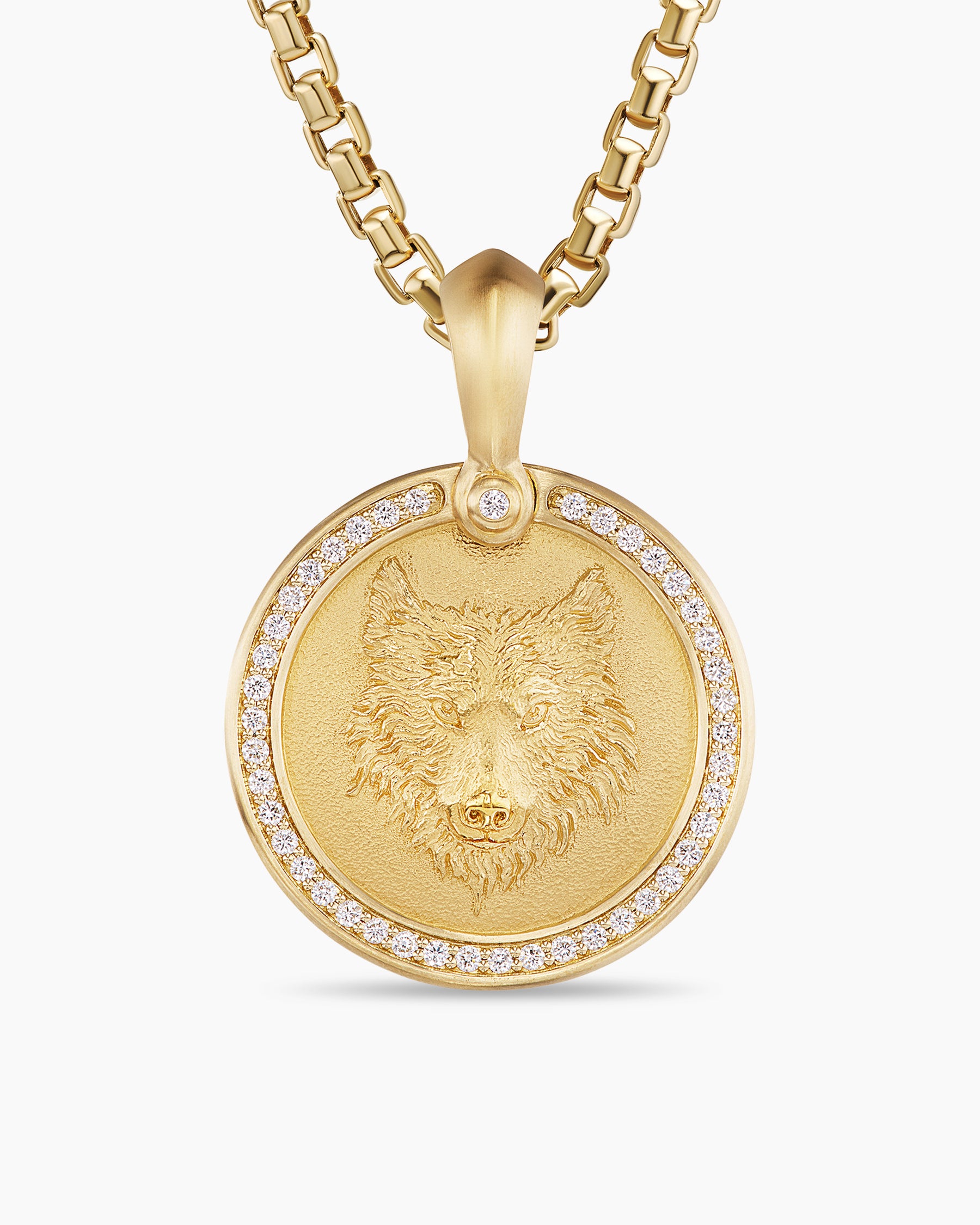 Petrvs Wolf Amulet in 18K Yellow Gold with Diamonds, 21mm