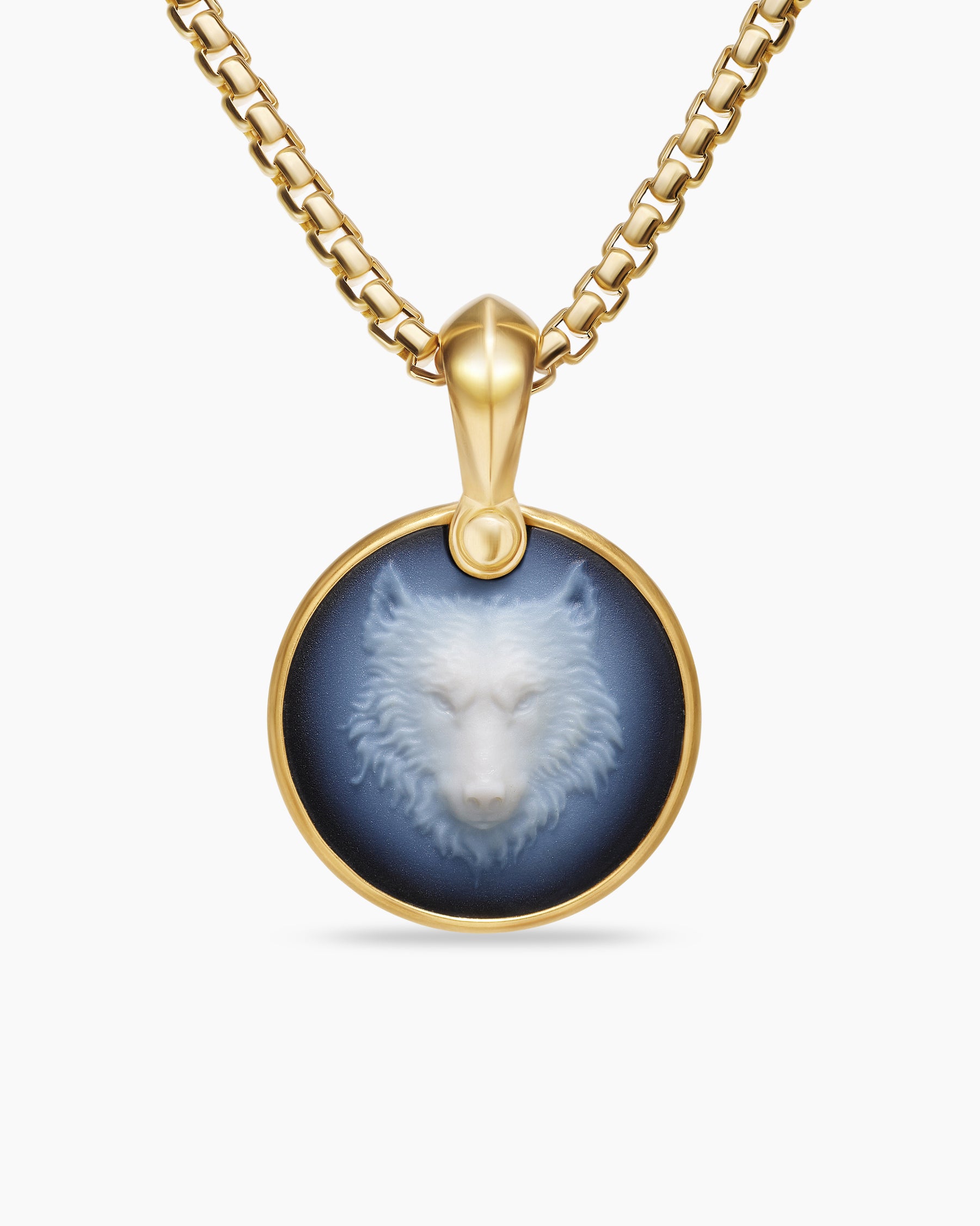 Petrvs Wolf Amulet in 18K Yellow Gold with Banded Agate, 21mm
