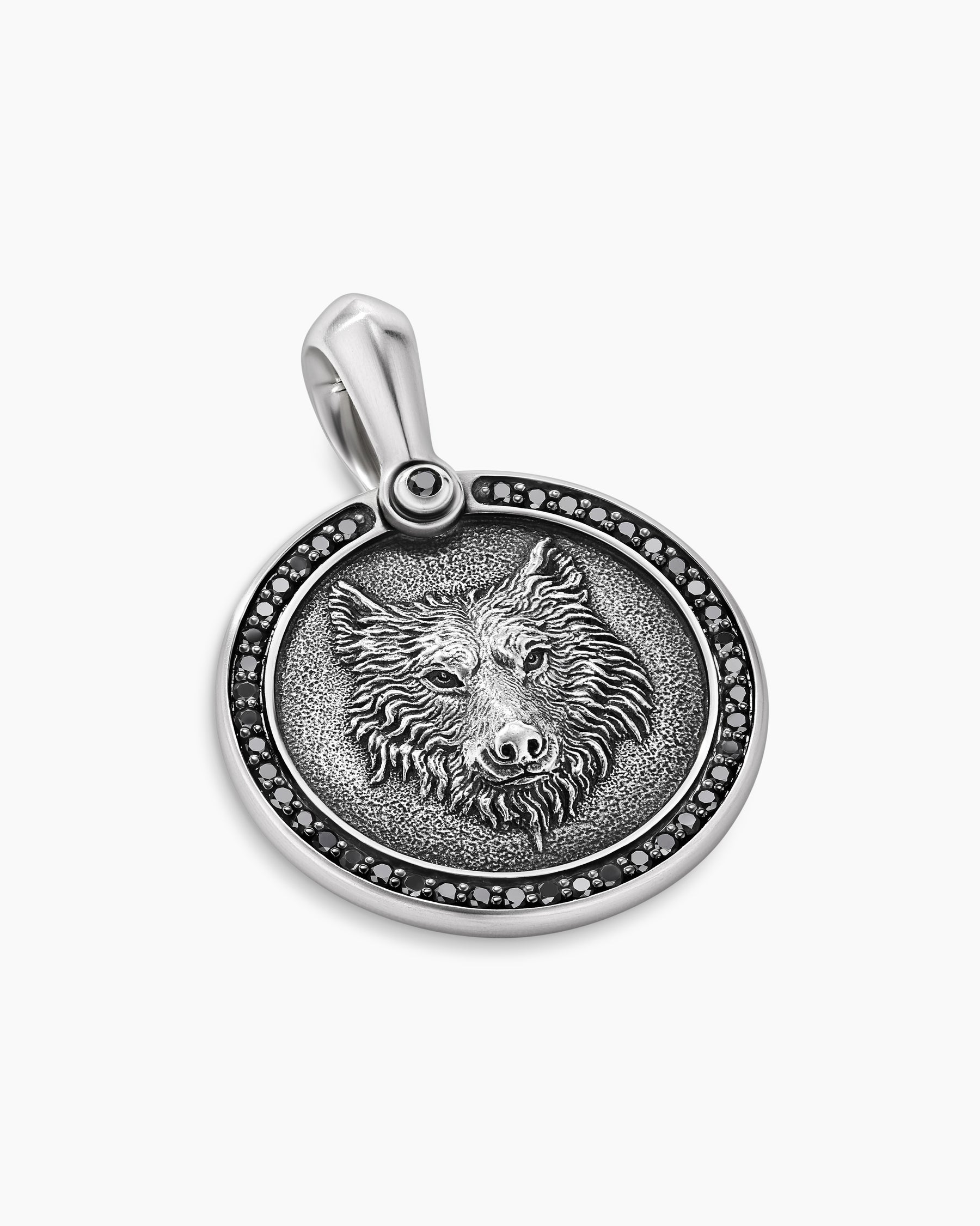 Petrvs Wolf Amulet in Sterling Silver with Black Diamonds, 21mm - Image 4
