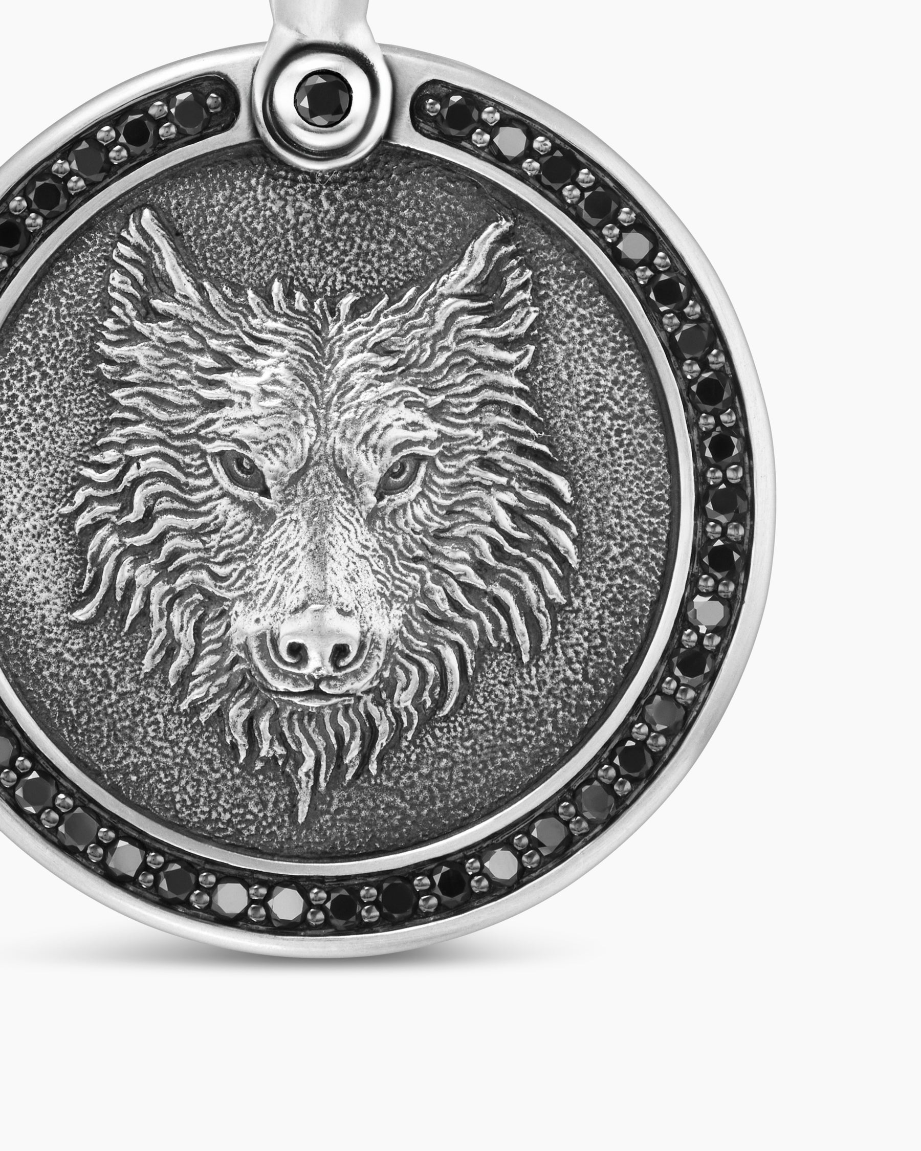 Petrvs Wolf Amulet in Sterling Silver with Black Diamonds, 21mm - Image 5