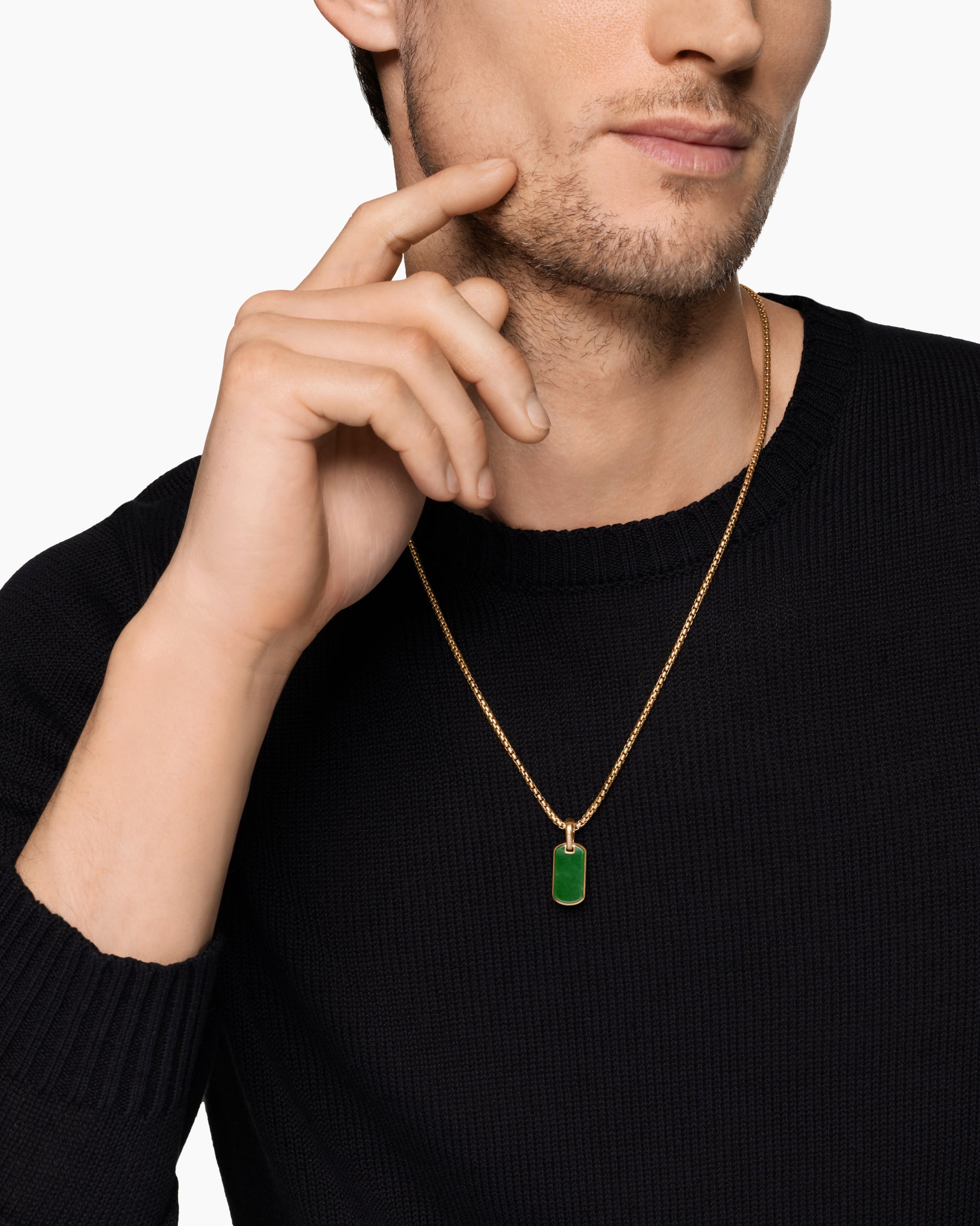 Alternative view of Chevron Tag in 18K Yellow Gold with Nephrite Jade, 21mm