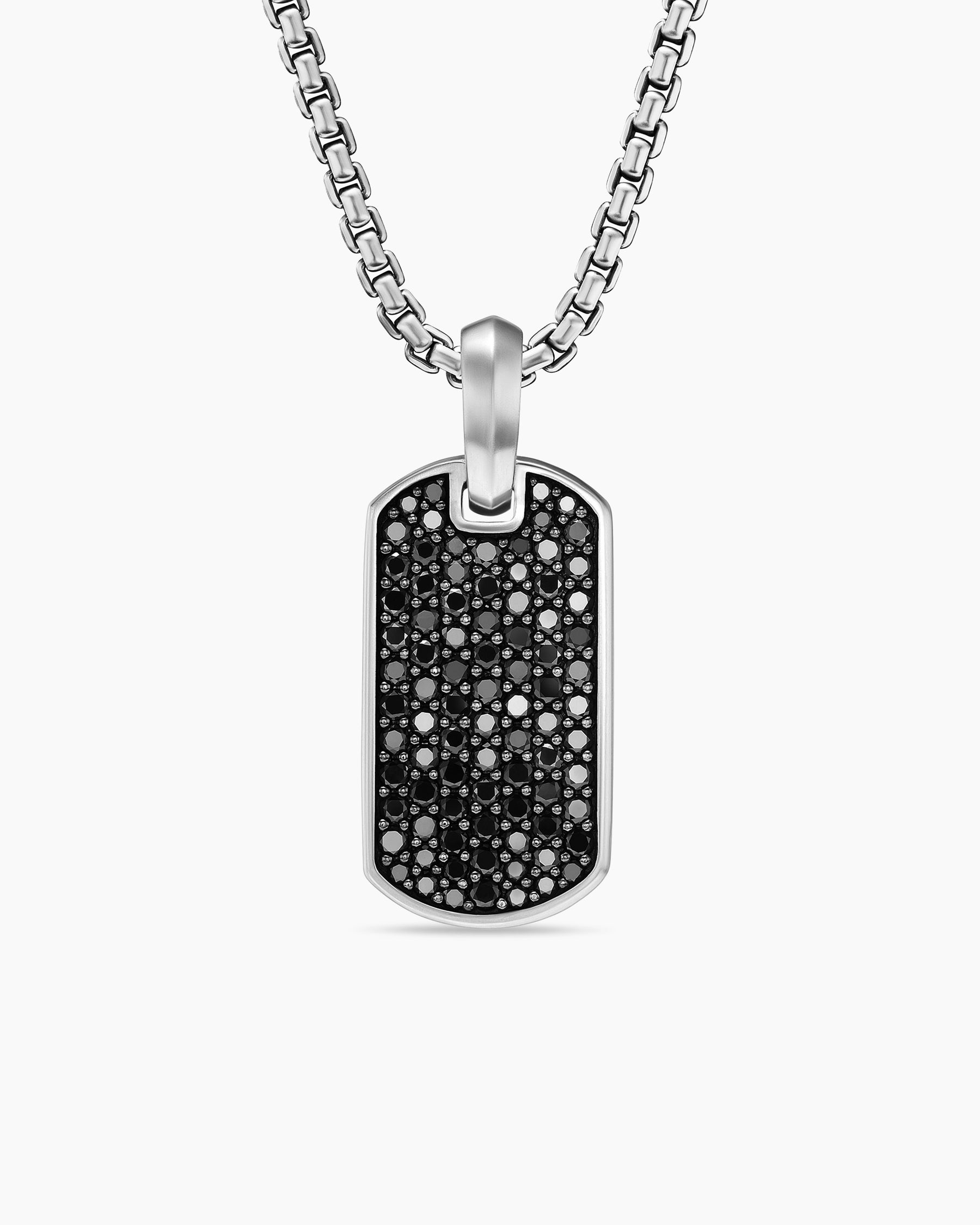 Chevron Tag in Sterling Silver with Black Diamonds, 21mm