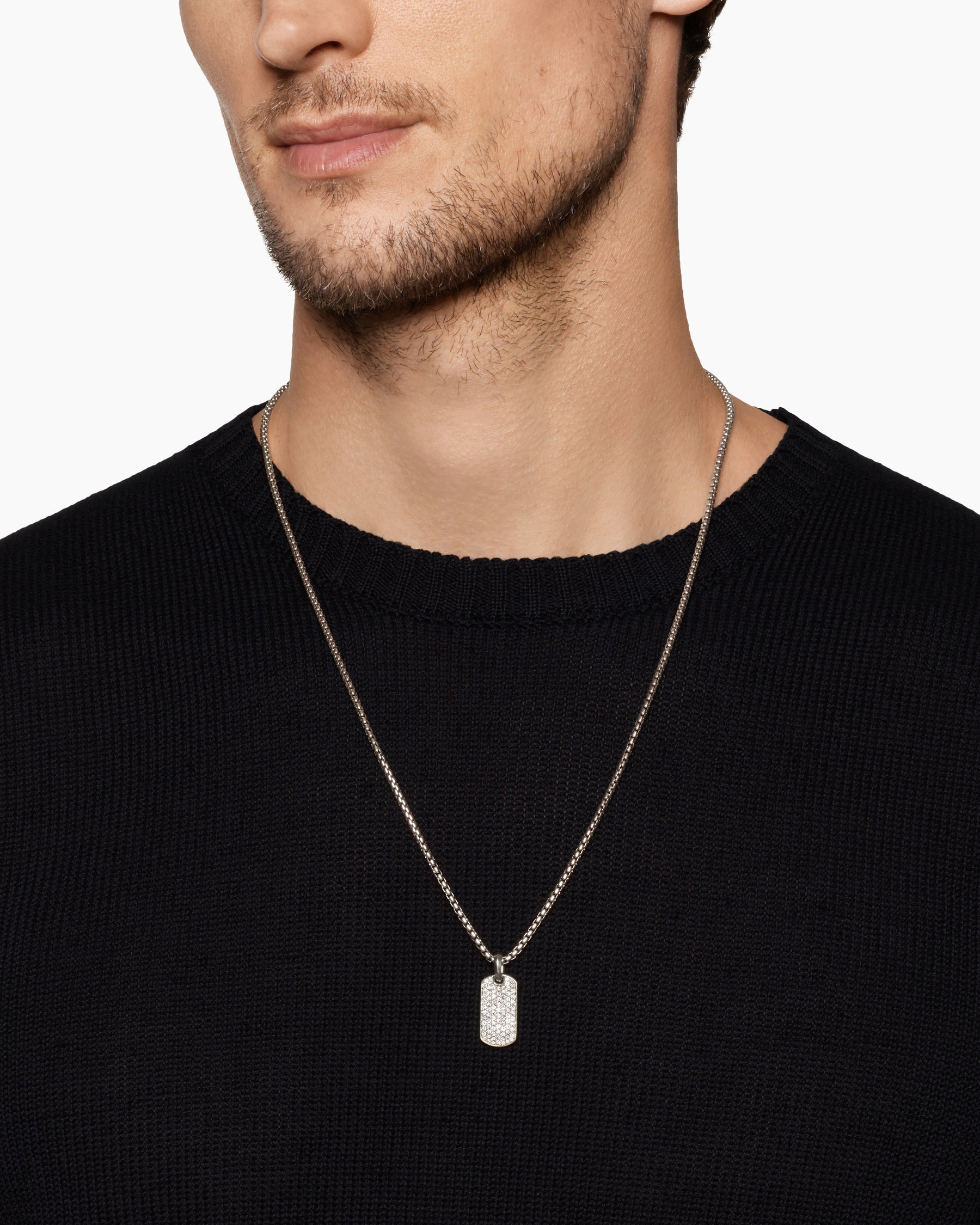 Alternative view of Chevron Tag in Sterling Silver with Diamonds, 21mm