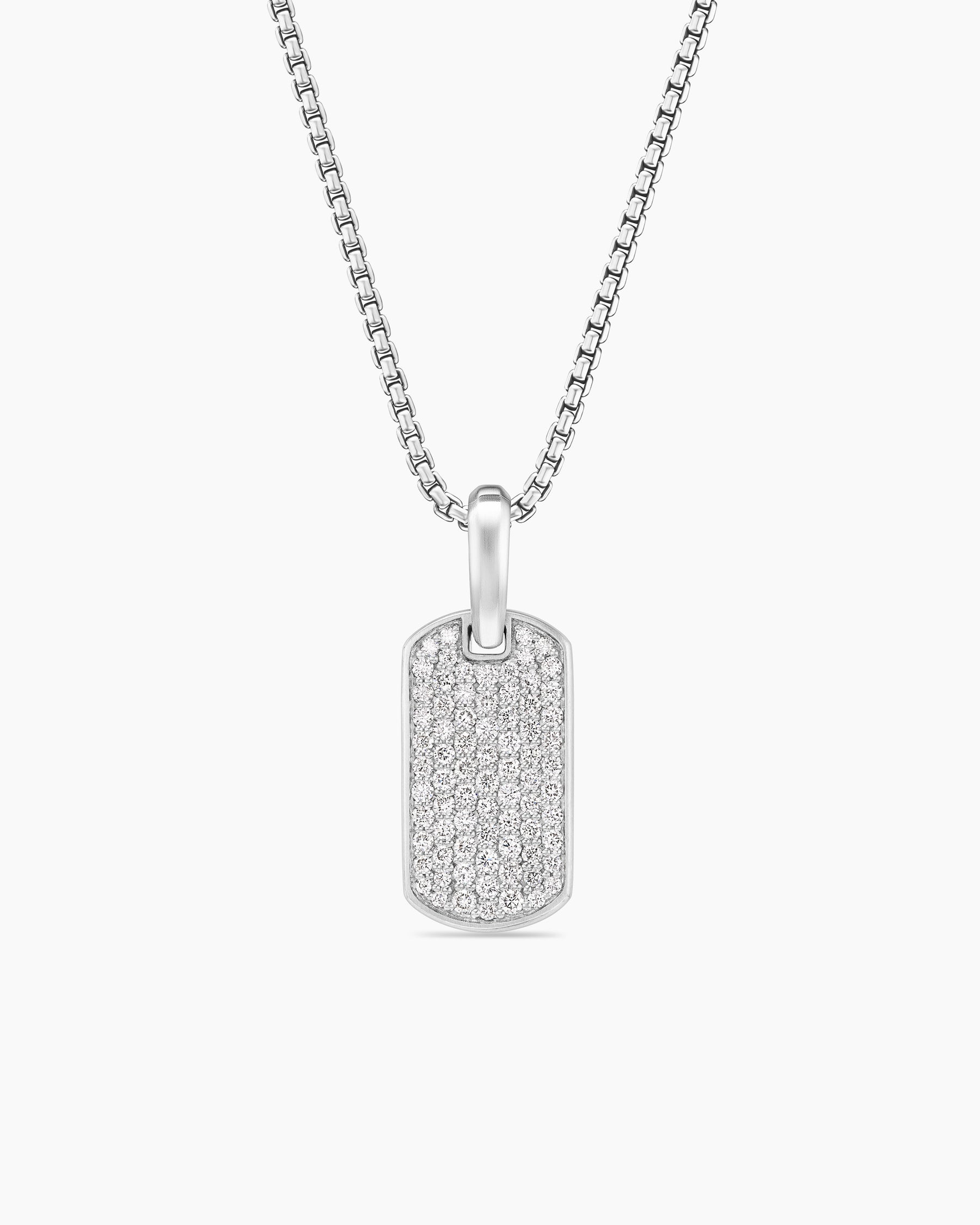 Chevron Tag in Sterling Silver with Diamonds, 21mm