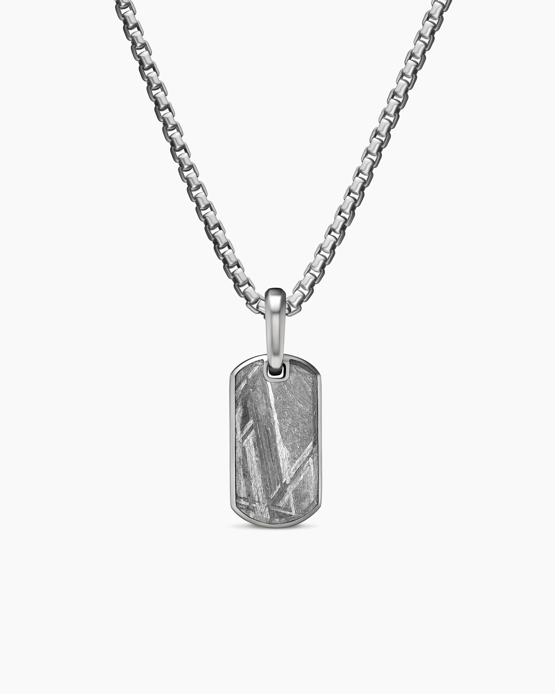 Chevron Tag in Sterling Silver with Meteorite, 21mm