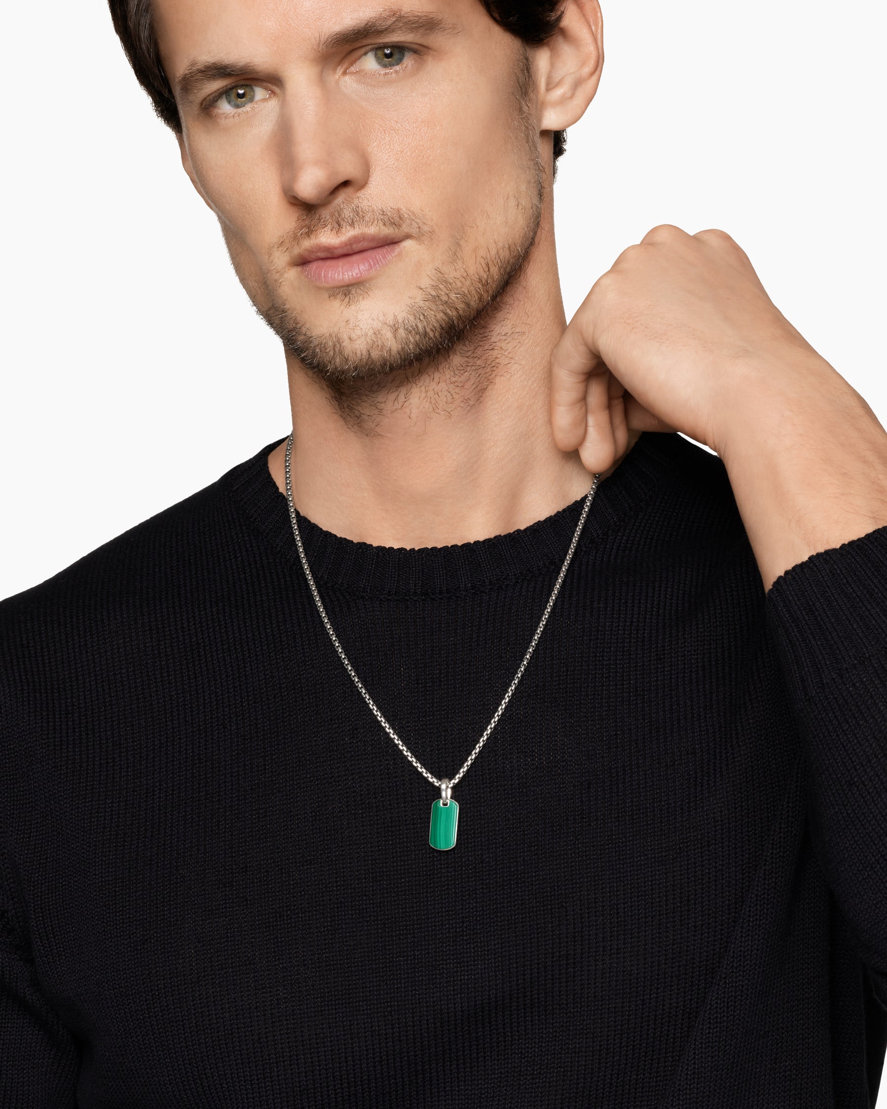 Alternative view of Chevron Tag in Sterling Silver with Malachite, 21mm