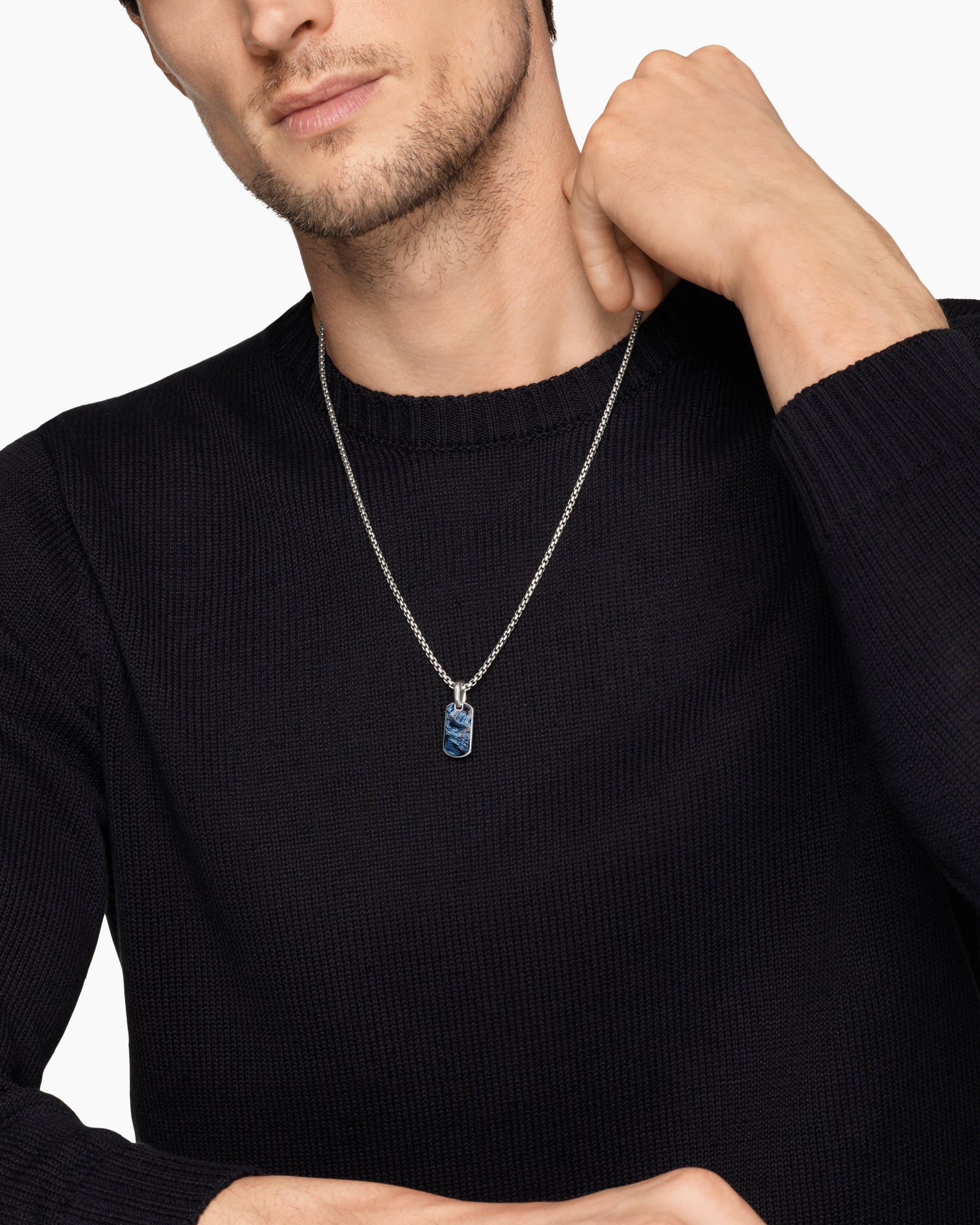 Alternative view of Chevron Tag in Sterling Silver with Pietersite, 21mm