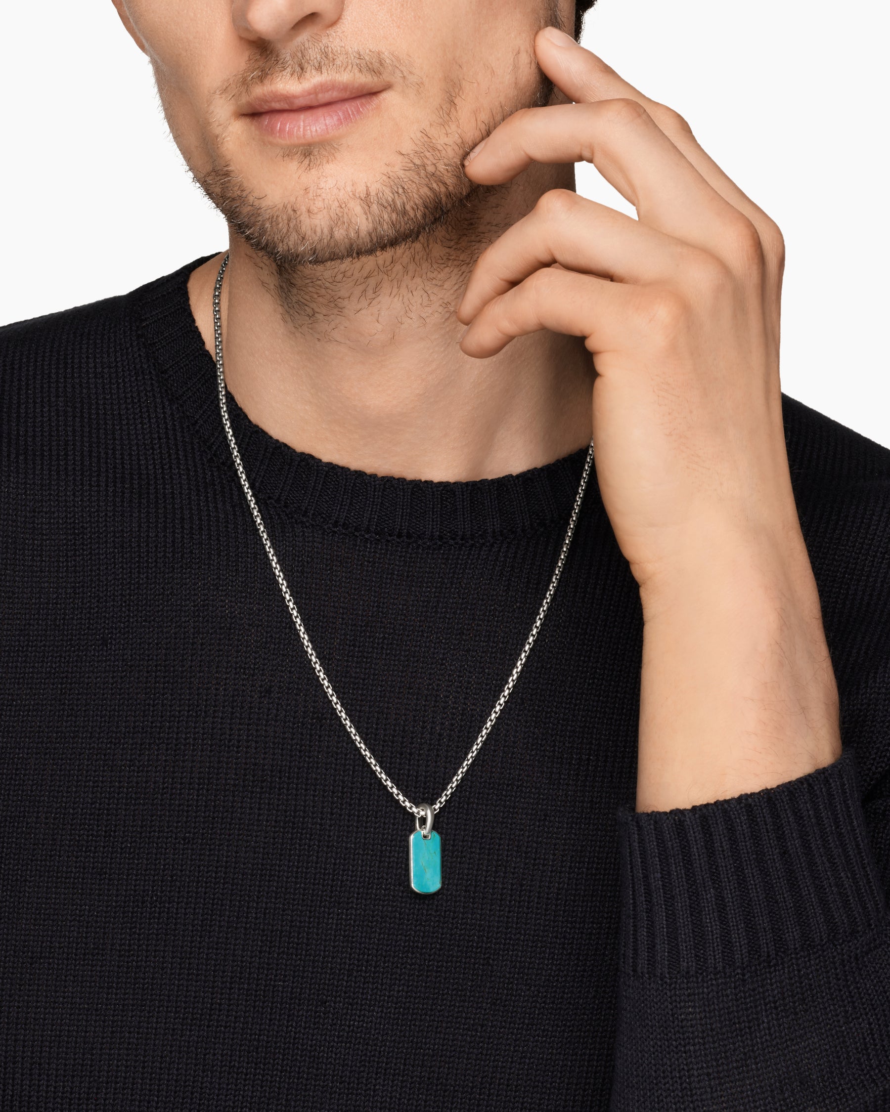 Alternative view of Chevron Tag in Sterling Silver with American Turquoise, 21mm