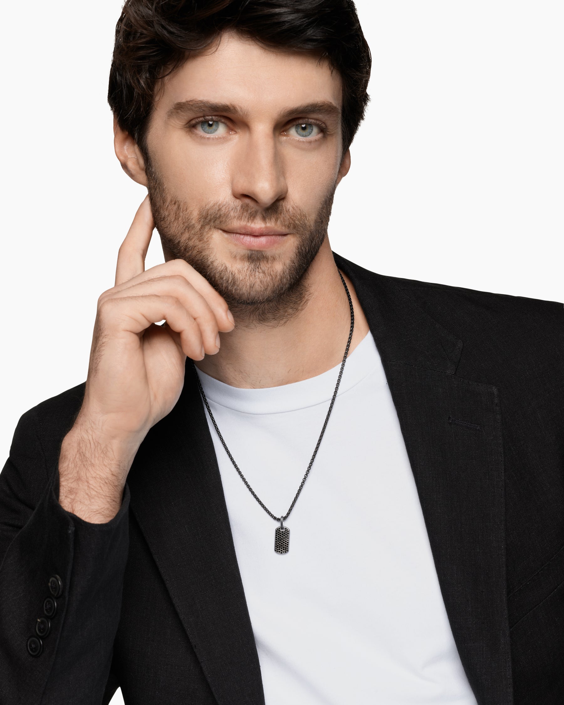 Alternative view of Chevron Tag in Black Titanium with Sterling Silver and Black Diamonds, 21mm