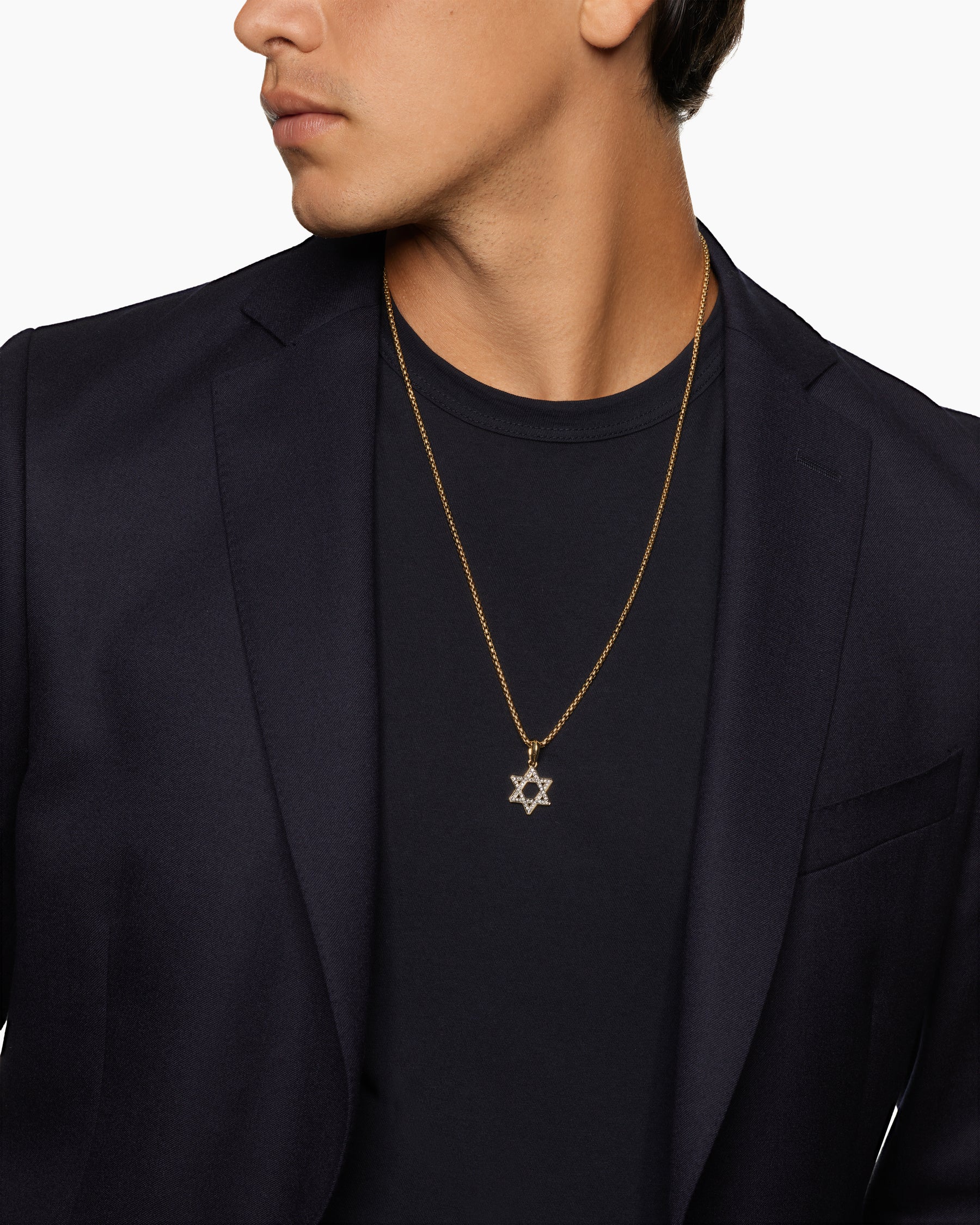 Alternative view of Star of David Pendant in 18K Yellow Gold with Diamonds, 19mm