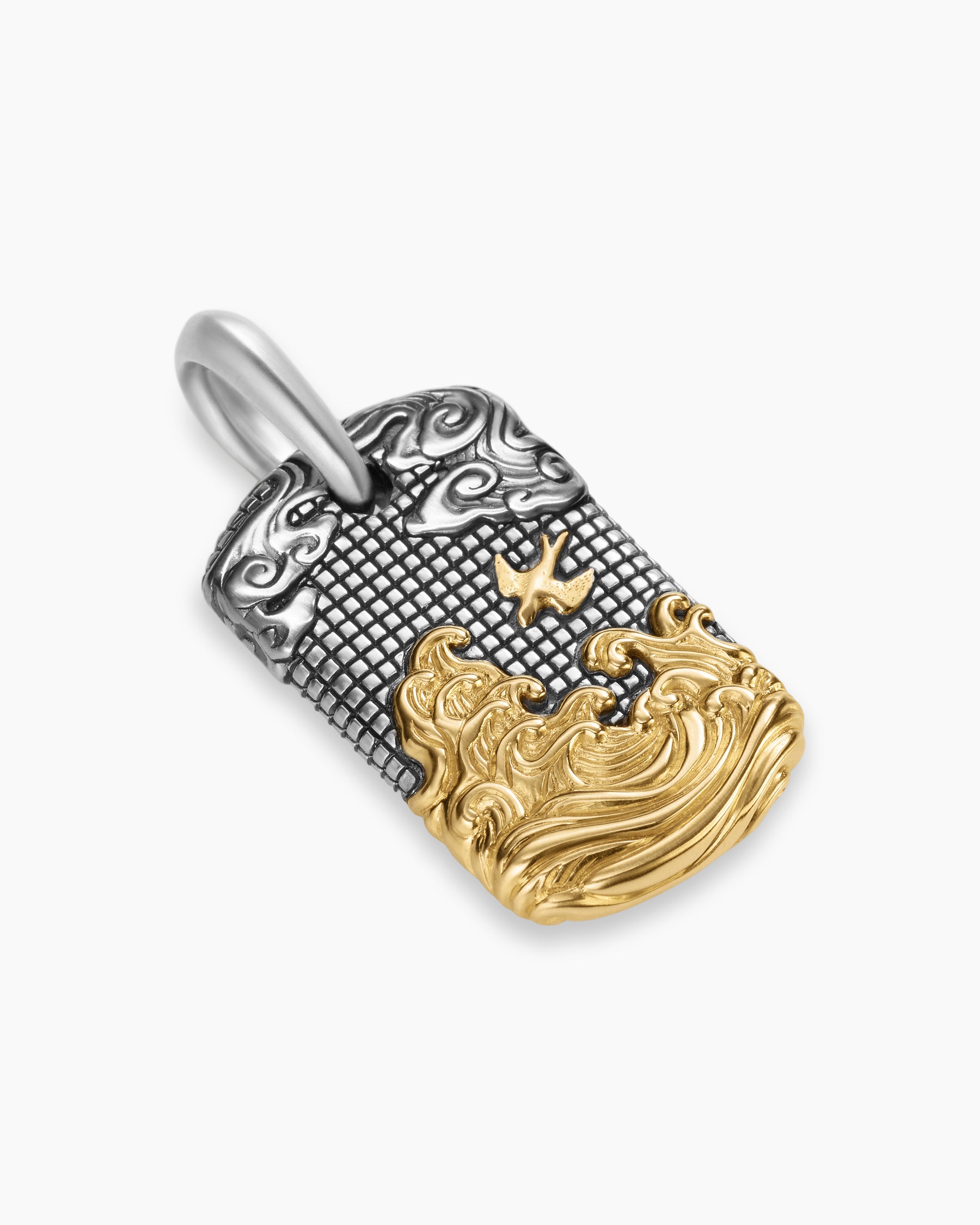 Waves Tag in Sterling Silver with 18K Yellow Gold, 27mm - Image 3