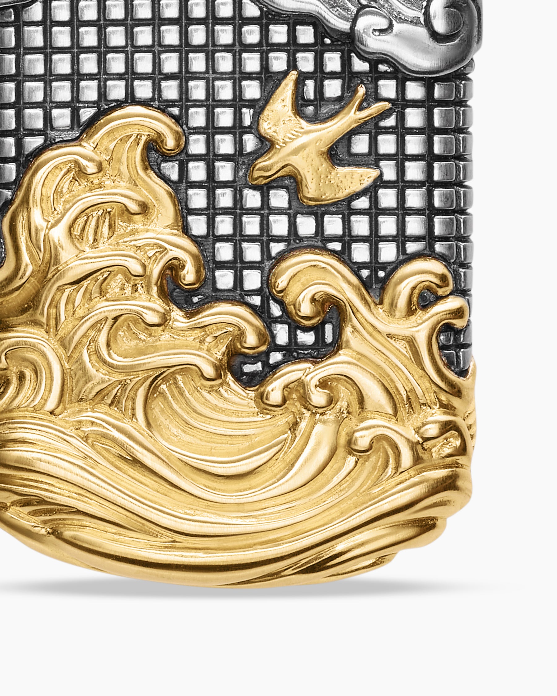 Waves Tag in Sterling Silver with 18K Yellow Gold, 27mm - Image 5