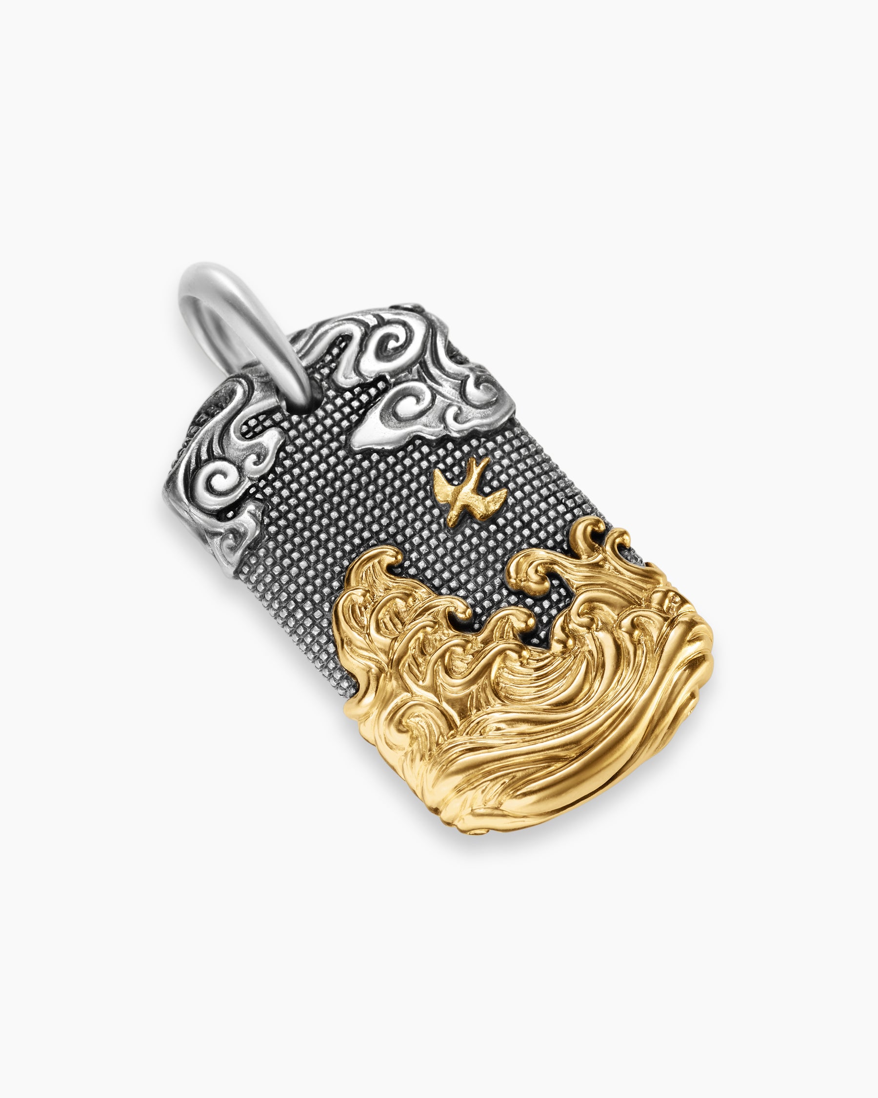 Waves Tag in Sterling Silver with 18K Yellow Gold, 42mm - Image 3